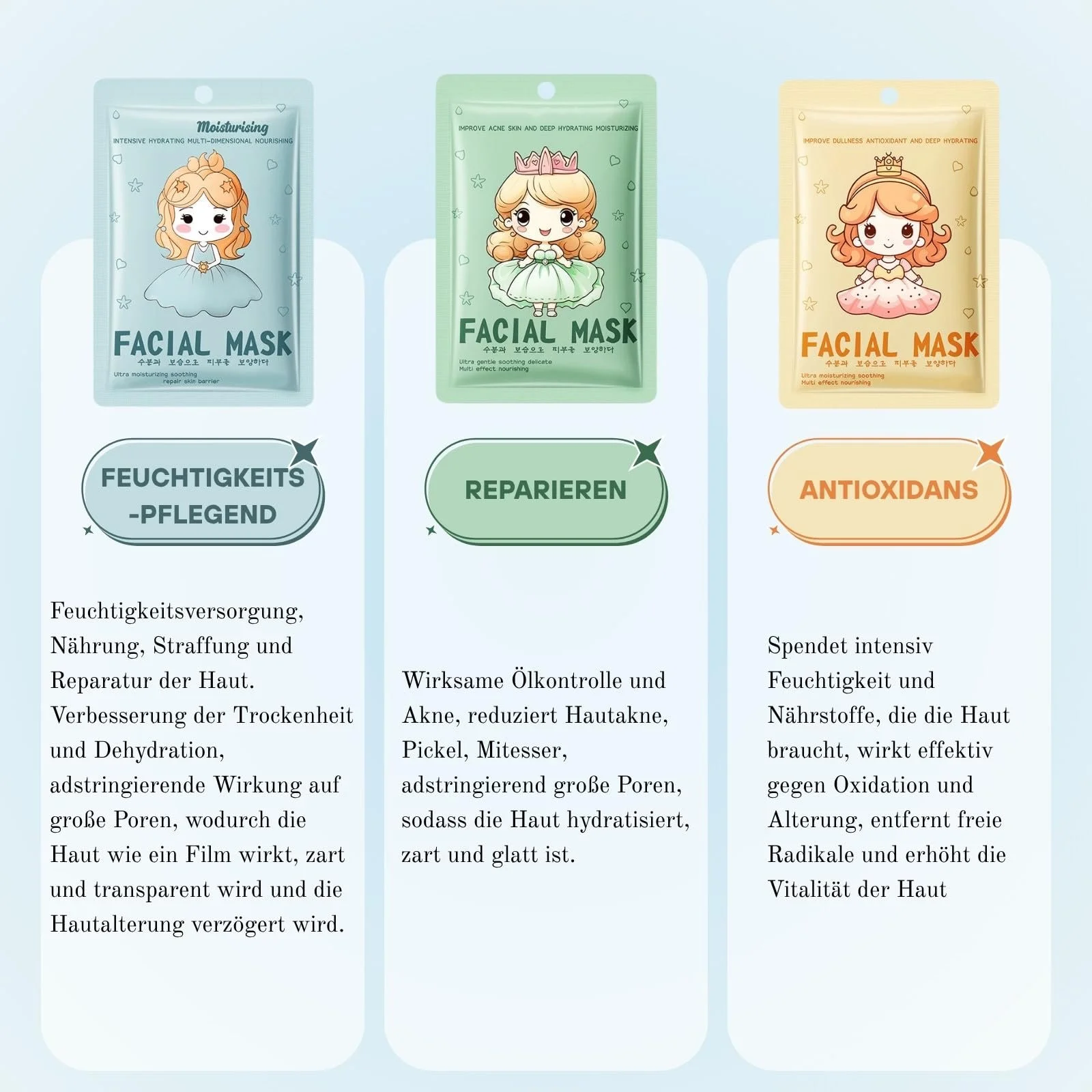 Тканинна маска для обличчя Набір 6 шт. Niacinamide, Hyaluronic Acid, Collagen, зволожуюча, фото №7