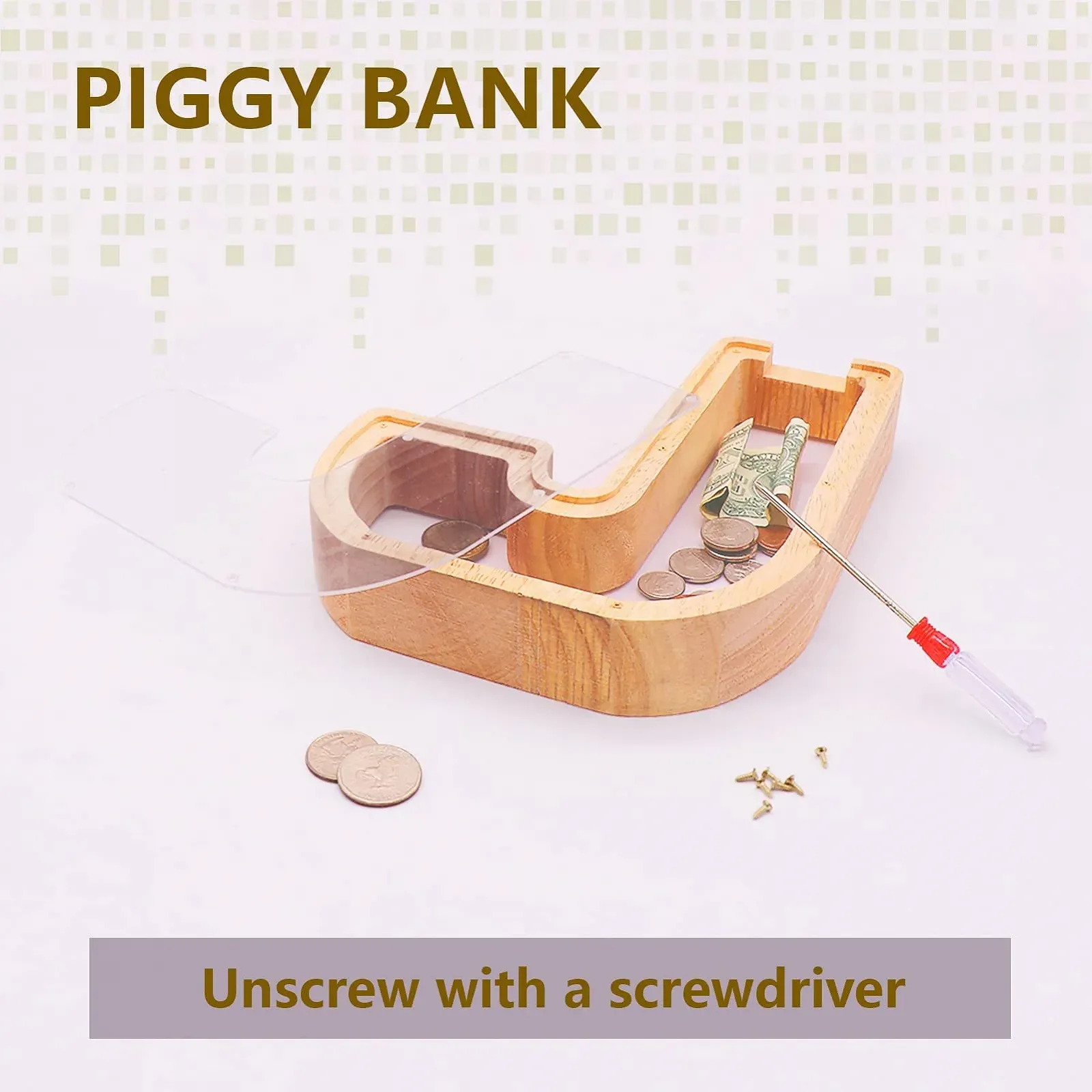 Скарбничка дерев'яна у формі літери J Прозора 23 x 4 x 23 см персоналізована, фото №3