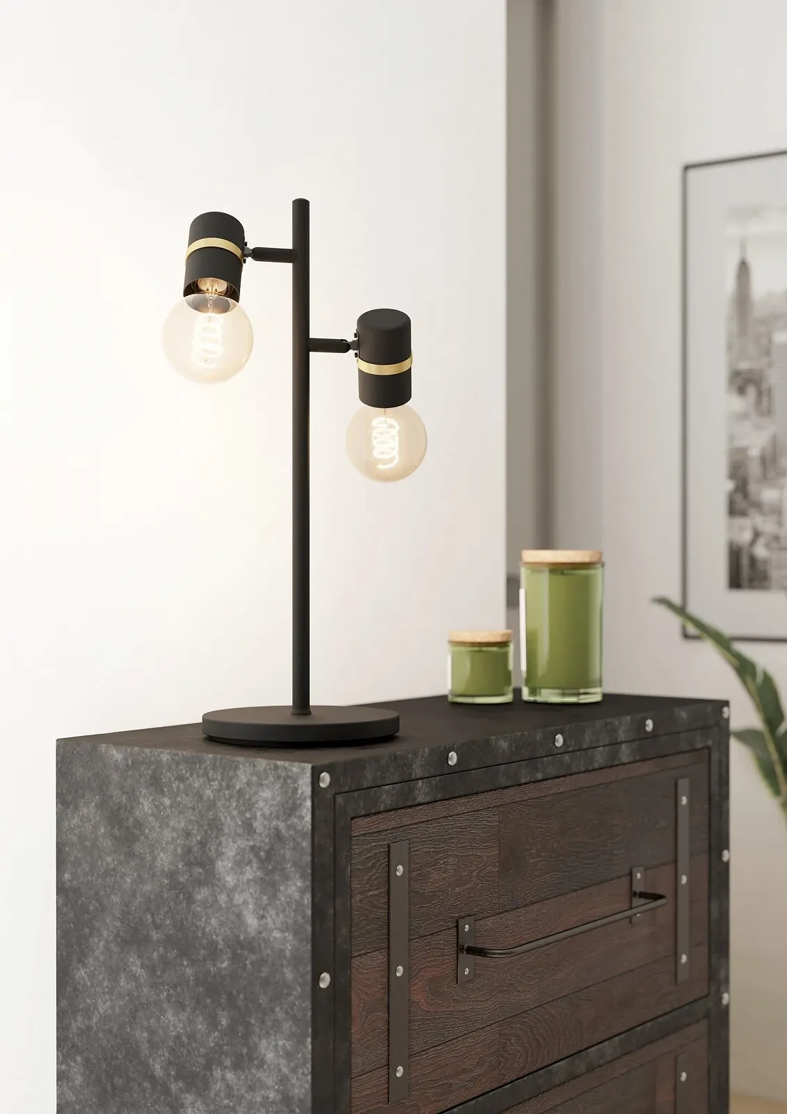 Настільна лампа EGLO Lurone 2-лампова E27 чорна з латунню, фото №4