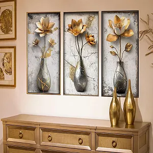 3D-наклейки на стіну Runtoo Золота ваза з квітами - Фото 1