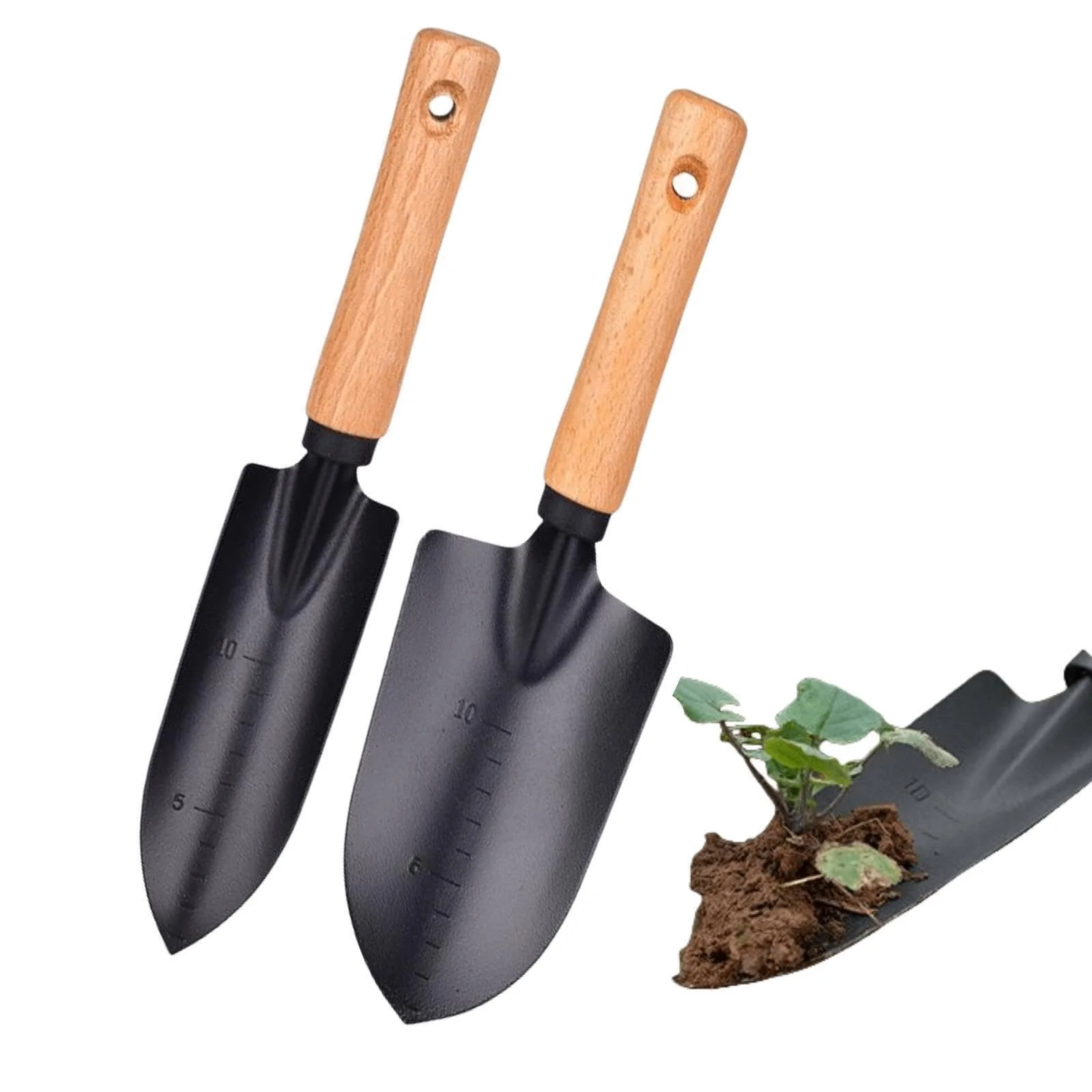 Лопата совковая садовый JIIJCAAC 2 шт. Многофункциональный Лопата совковая и широкая лопатка с деревянной ручкой для садоводства и кемпинга, фото №1