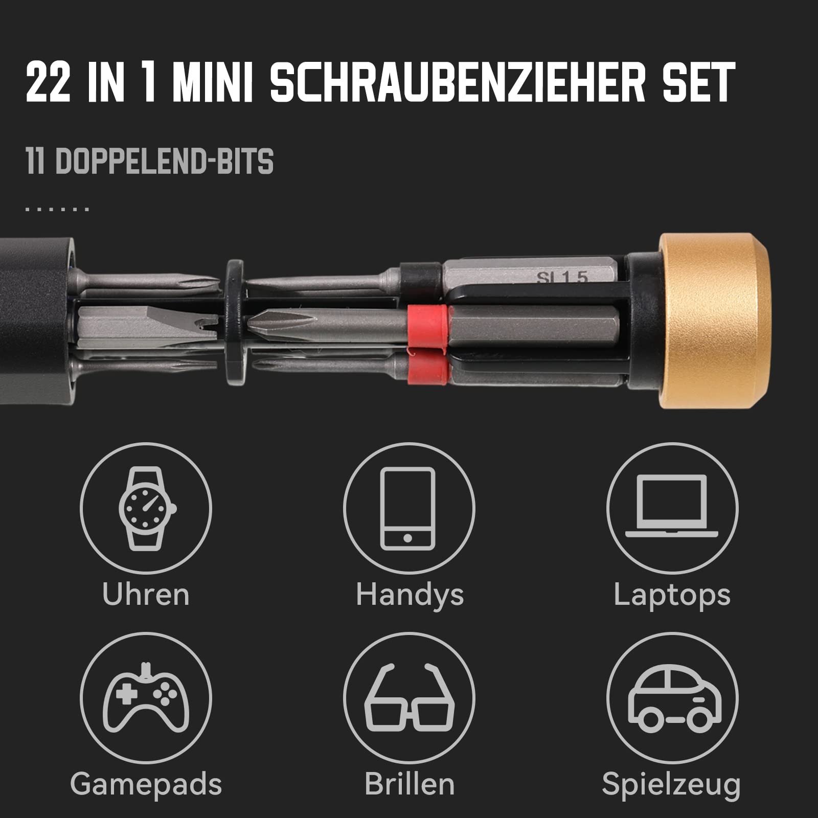 Набір викруток Precision 10-в-1 для електроніки окулярів годинників золото, фото №6 Набір викруток Precision 10-в-1 для електроніки окулярів годинників золото, фото №6