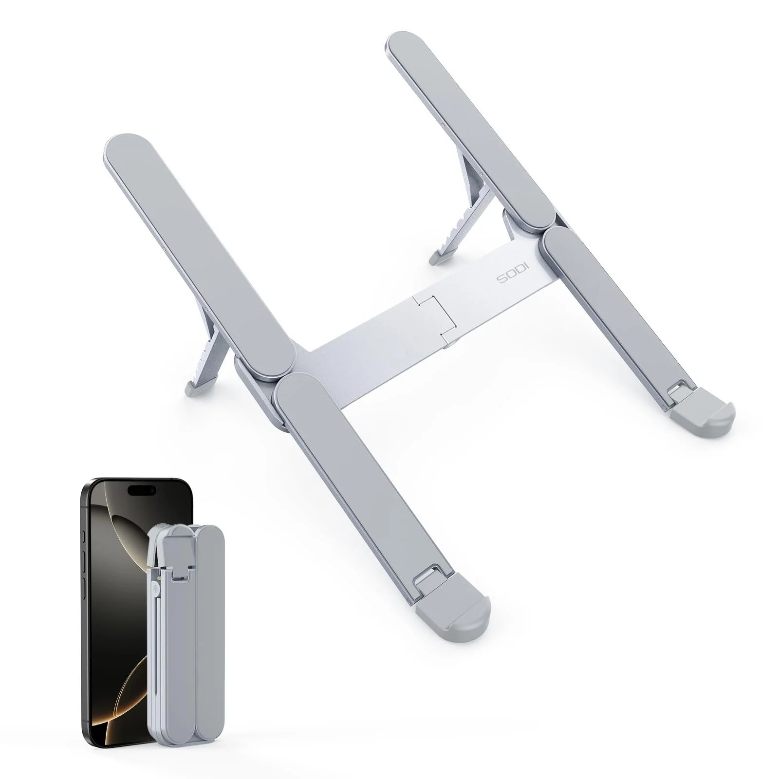 Підставка для ноутбука SODI, складана алюмінієва, регульована по висоті, фото №1 Підставка для ноутбука SODI, складана алюмінієва, регульована по висоті, фото №1