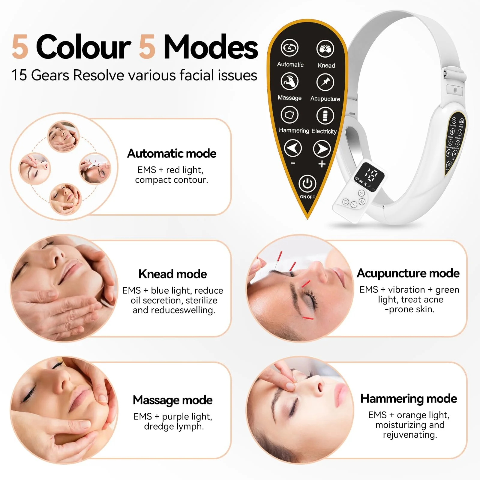 Массажер для лица V-Face 2026 Version Электрический EMS фототерапия 5 режимов Пульт дистанционного управления, фото №2