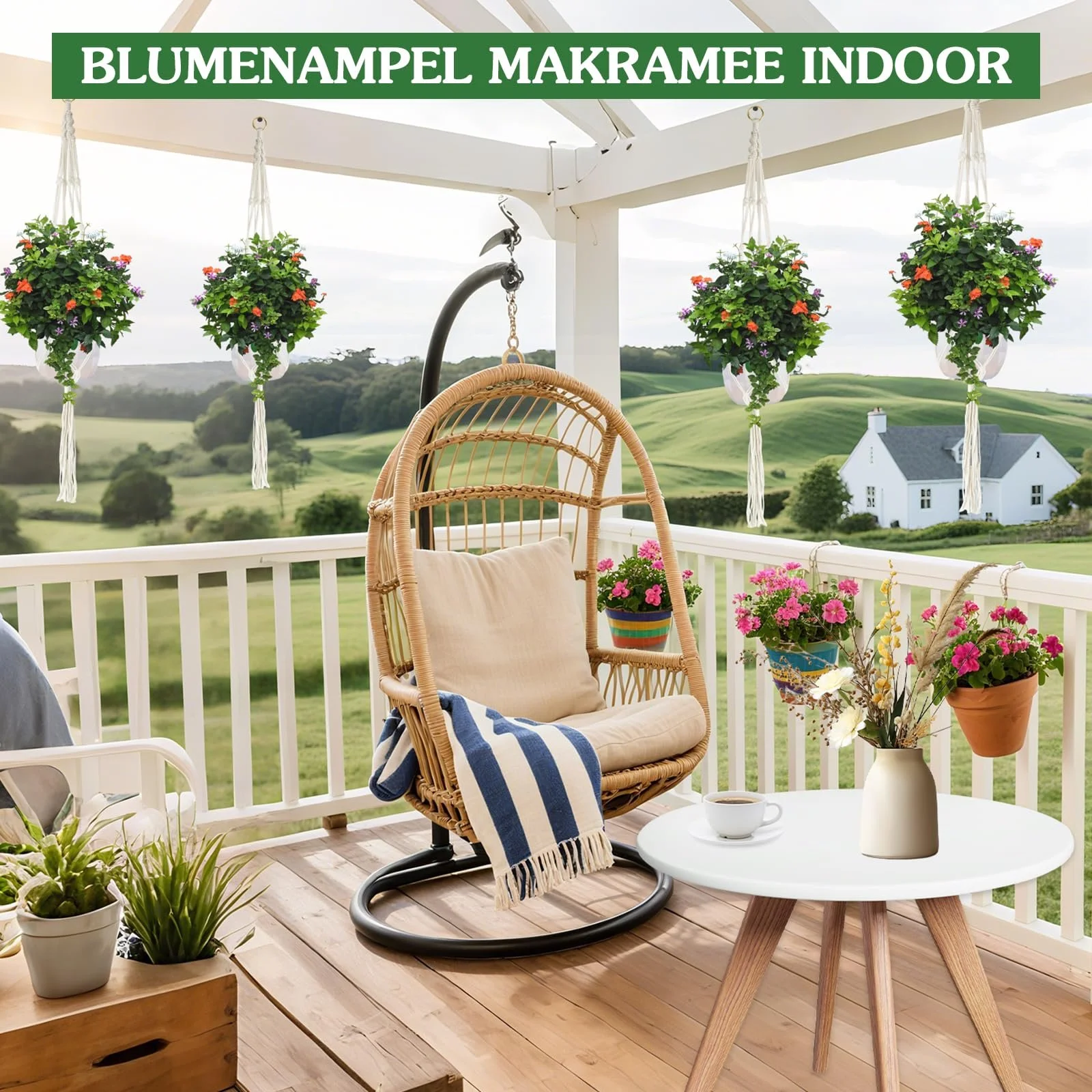 Подвесные корзины макраме 3 шт 105 см с 3 крючками Хлопковая веревка, фото №6