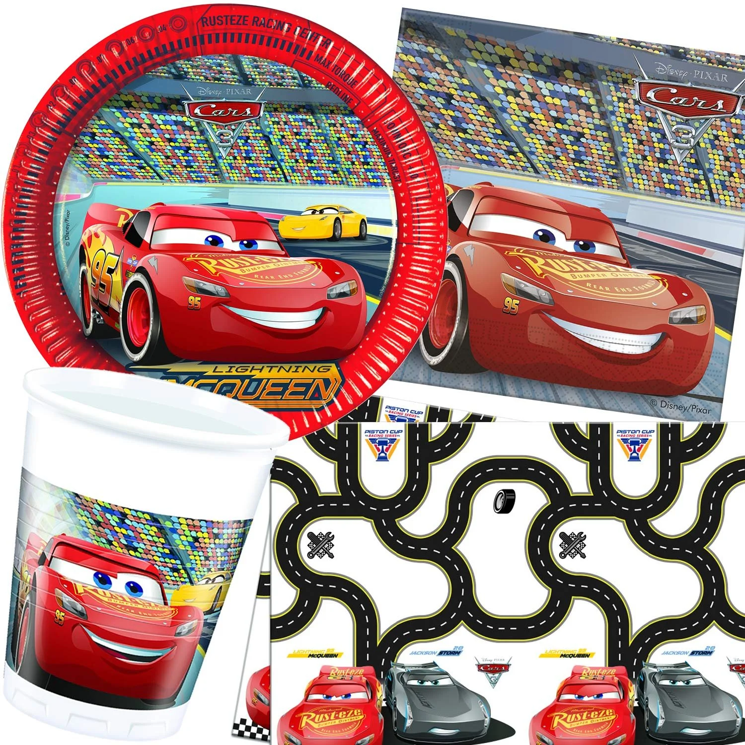 Набор посуды для вечеринки Procos Cars 3, тарелки, стаканы, салфетки, скатерть, украшения, детский день рождения, фото №1 Набор посуды для вечеринки Procos Cars 3, тарелки, стаканы, салфетки, скатерть, украшения, детский день рождения, фото №1