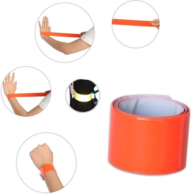 Браслет светоотражающий Xiamen на велосипед руку и ногу 40х3 см 6 шт Красный 050491, фото №2