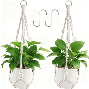 Подвесы для растений макраме Набор из 2 шт. 51,5 см с крючками Boho Style - Фото 1