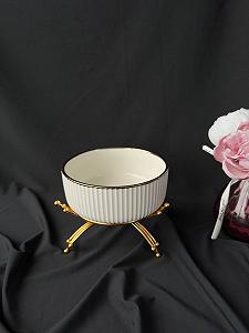 Тарілка для сервірування, порцеляна на металевій підставці 16 см, золото, салатниця - Фото 1