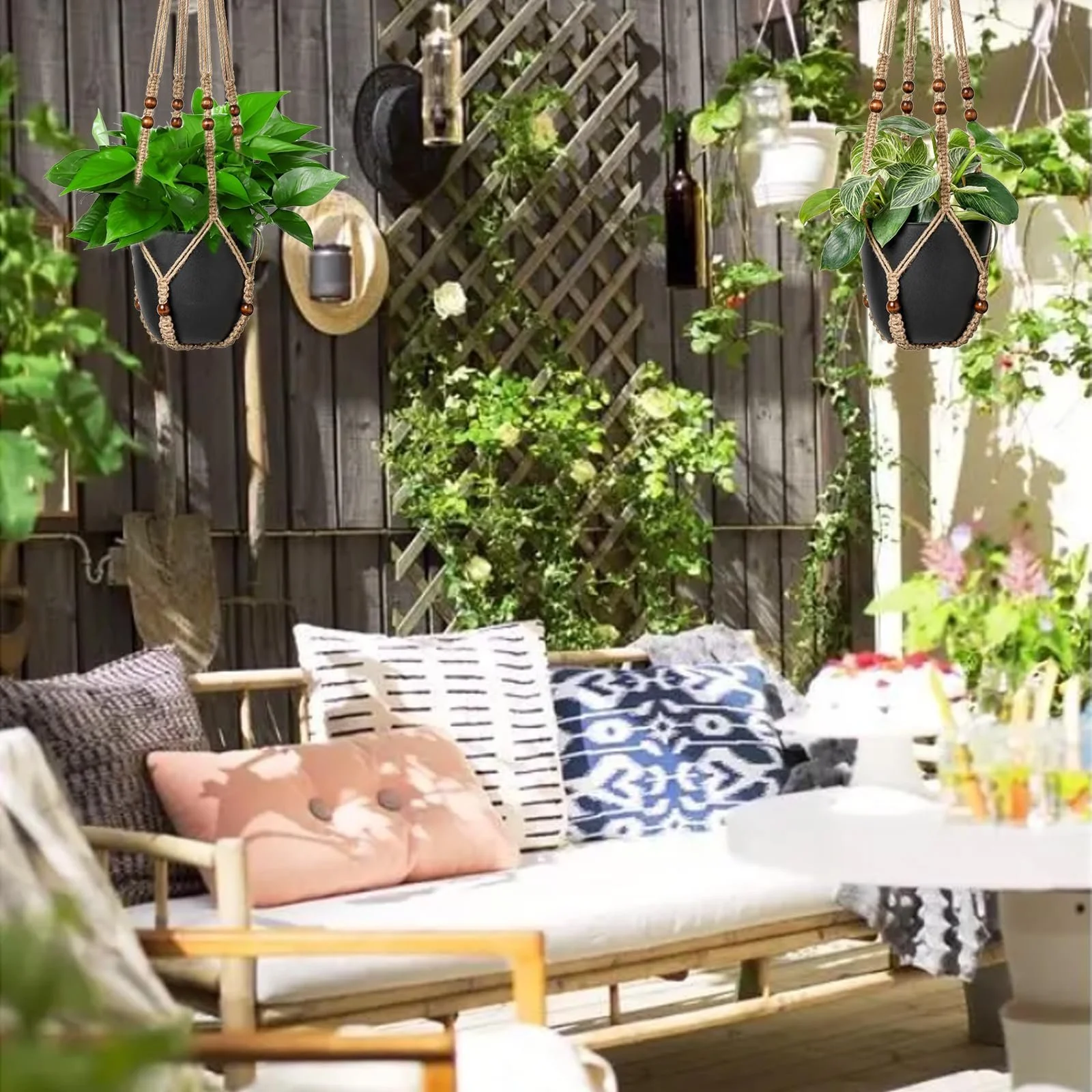 Кашпо підвісне Apstaqeoo з джутової мотузки з дерев'яними намистинами та S-подібним гачком, фото №6 Кашпо підвісне Apstaqeoo з джутової мотузки з дерев'яними намистинами та S-подібним гачком, фото №6