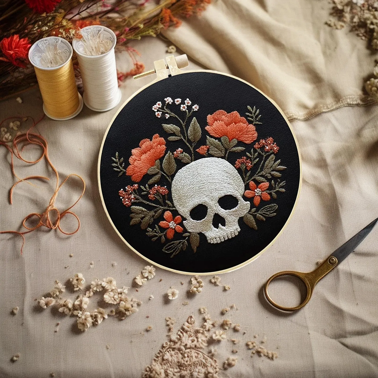 Набір для вишивання Hiemible Skull Embroidery з п'яльцями, пряжею та ножницами, фото №2