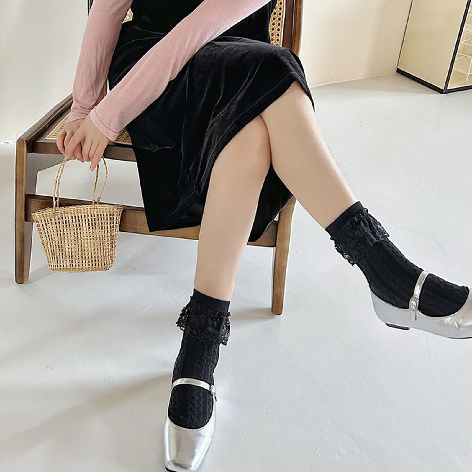 4 пари мереживних шкарпеток для жінок Lolita Ribbon Fairy з оборками, фото №6