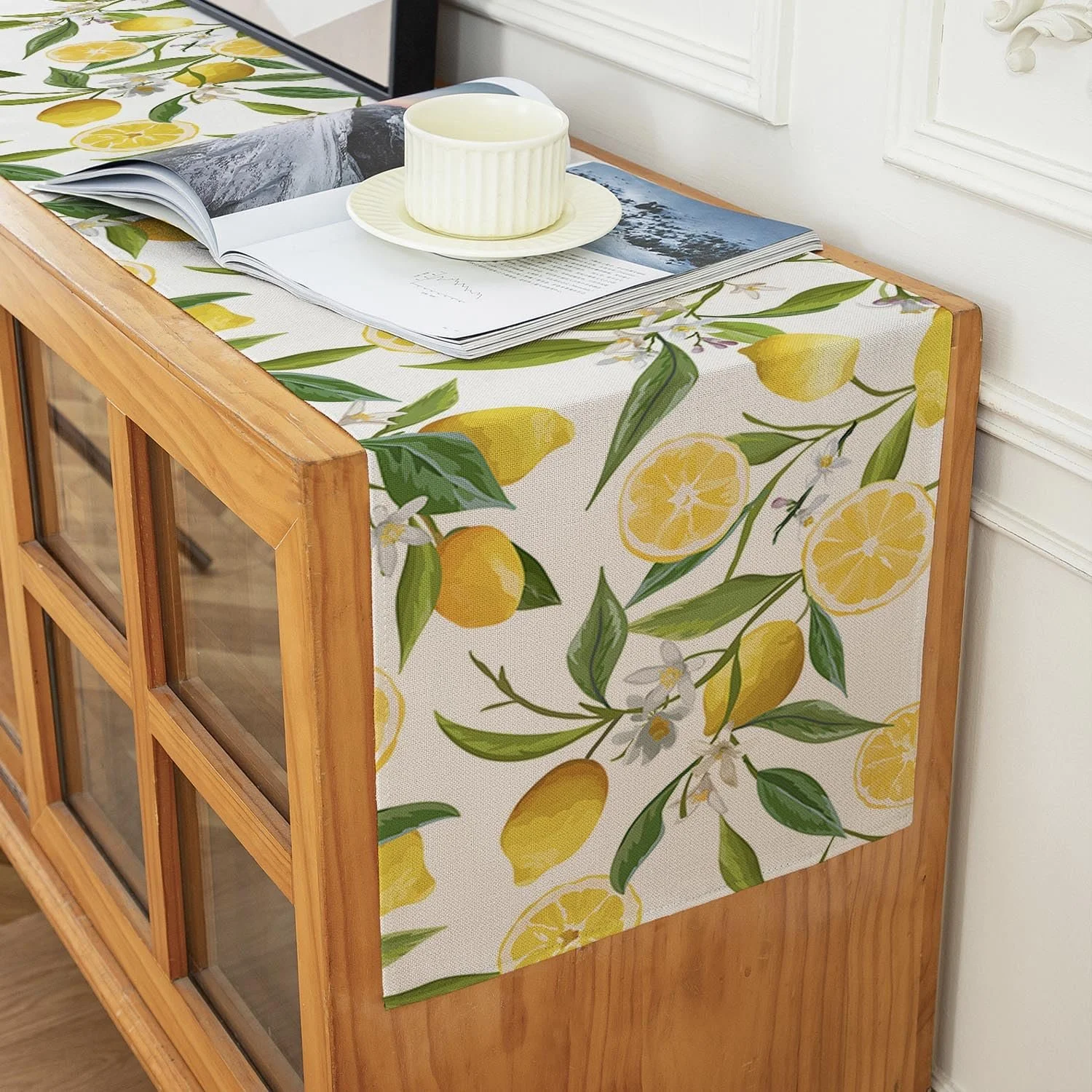 Ранер для столу Lemon Orange Yellow Lemon декоративний весняний літній зелене листя квітка 33 x, фото №2