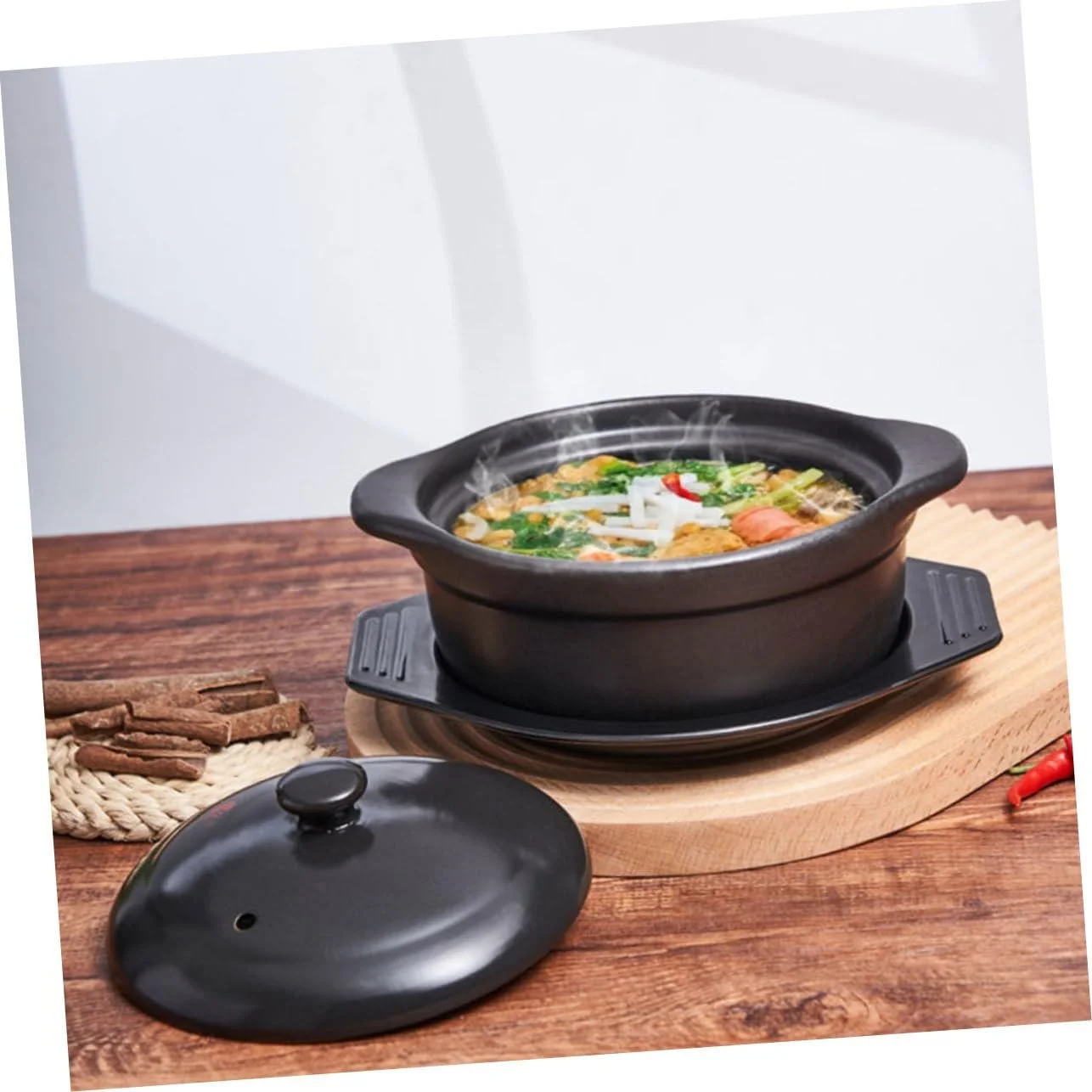 Жаровня Toyvian керамическая с крышкой термостойкая антипригарная для тушения, фото №4