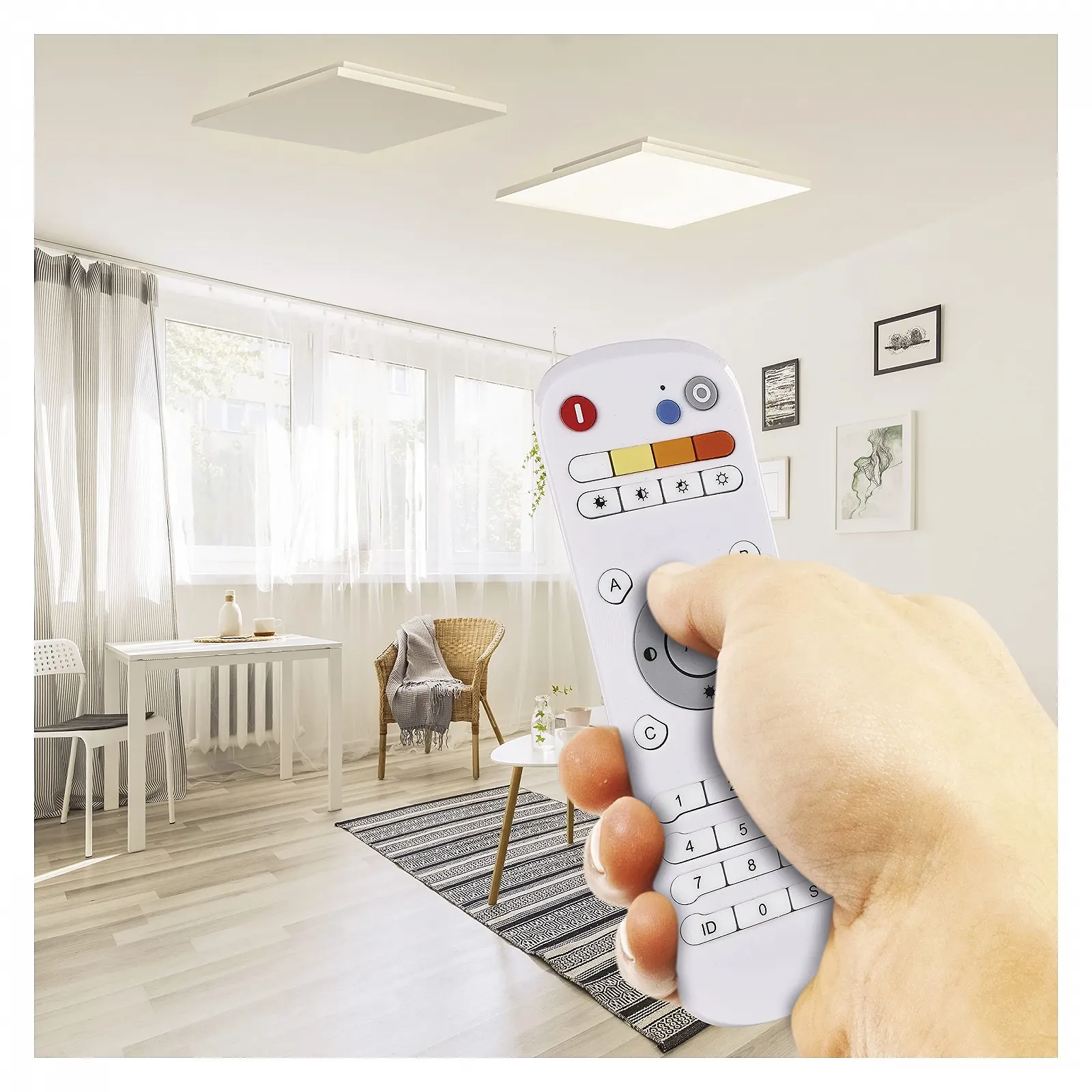 Світильник стельовий EMOS LED 18 Вт регульований з пультом дистанційного керування, безрамковий, CRI 95, регульована яскравість 125-1250 лм і колір світла 2700-6000 K, фото №5