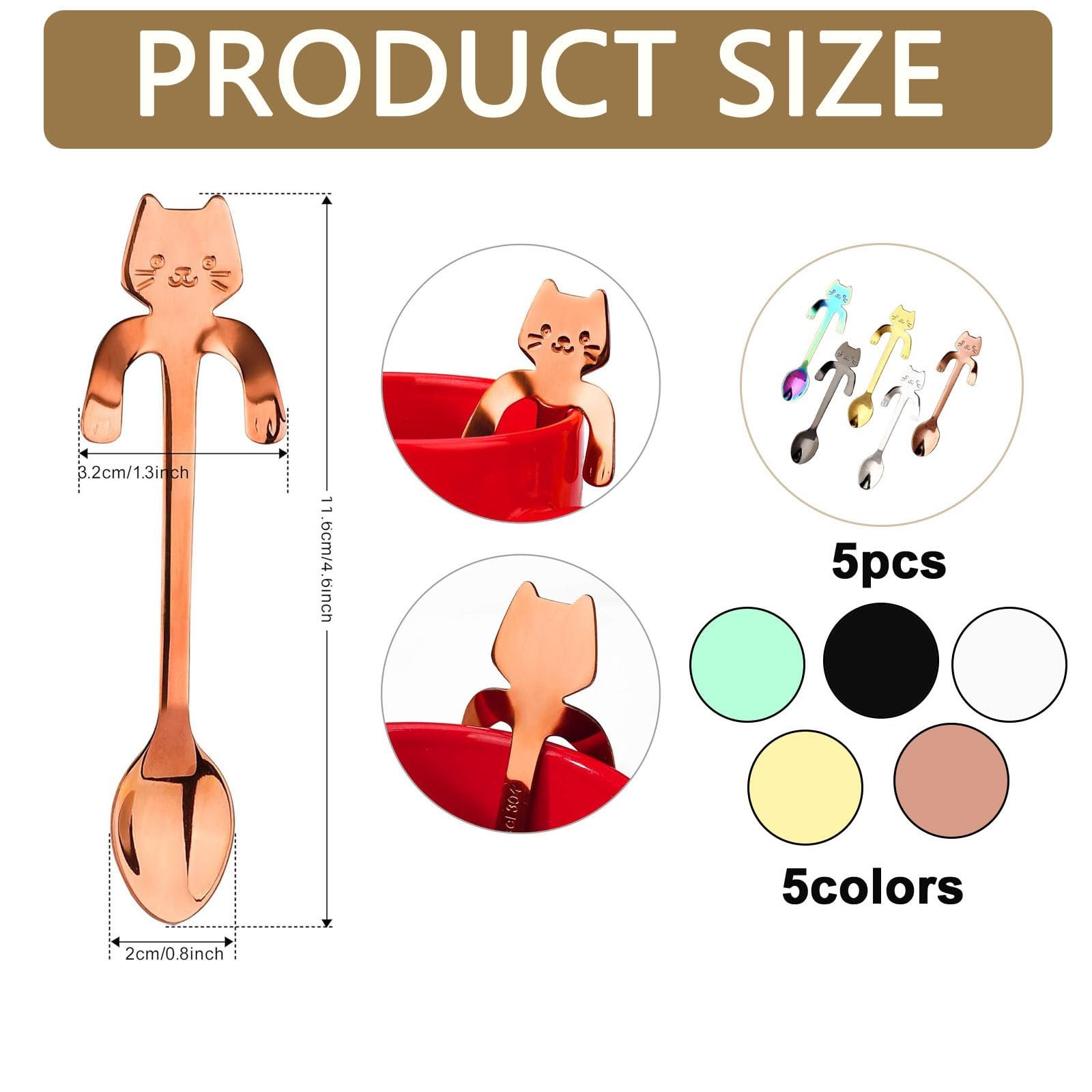 Набір кавових ложок з котиками 5 шт, фото №2