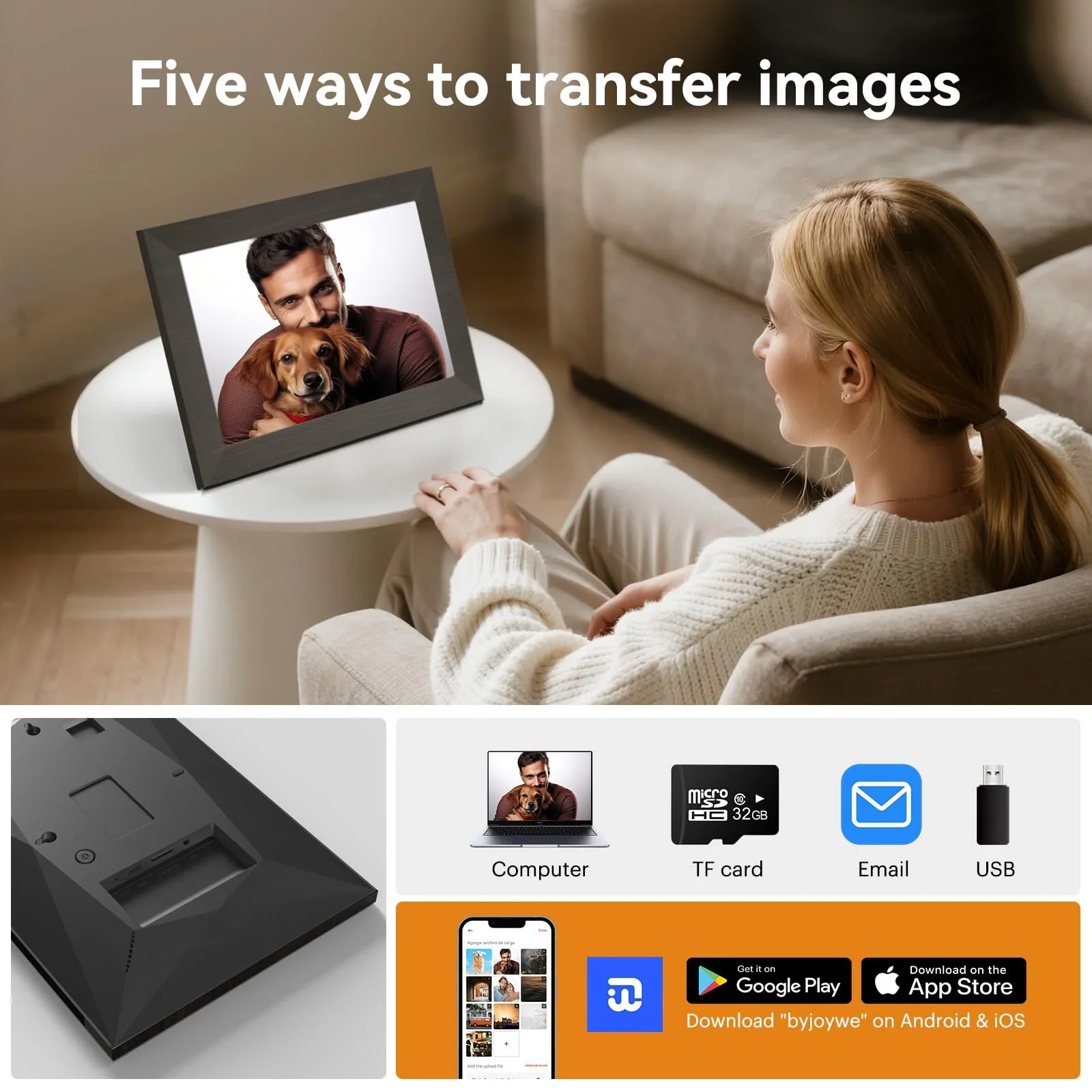Цифровая фоторамка BWJBSW 10 дюймов WiFi 32 ГБ IPS Touchscreen Auto-Rotate, фото №5