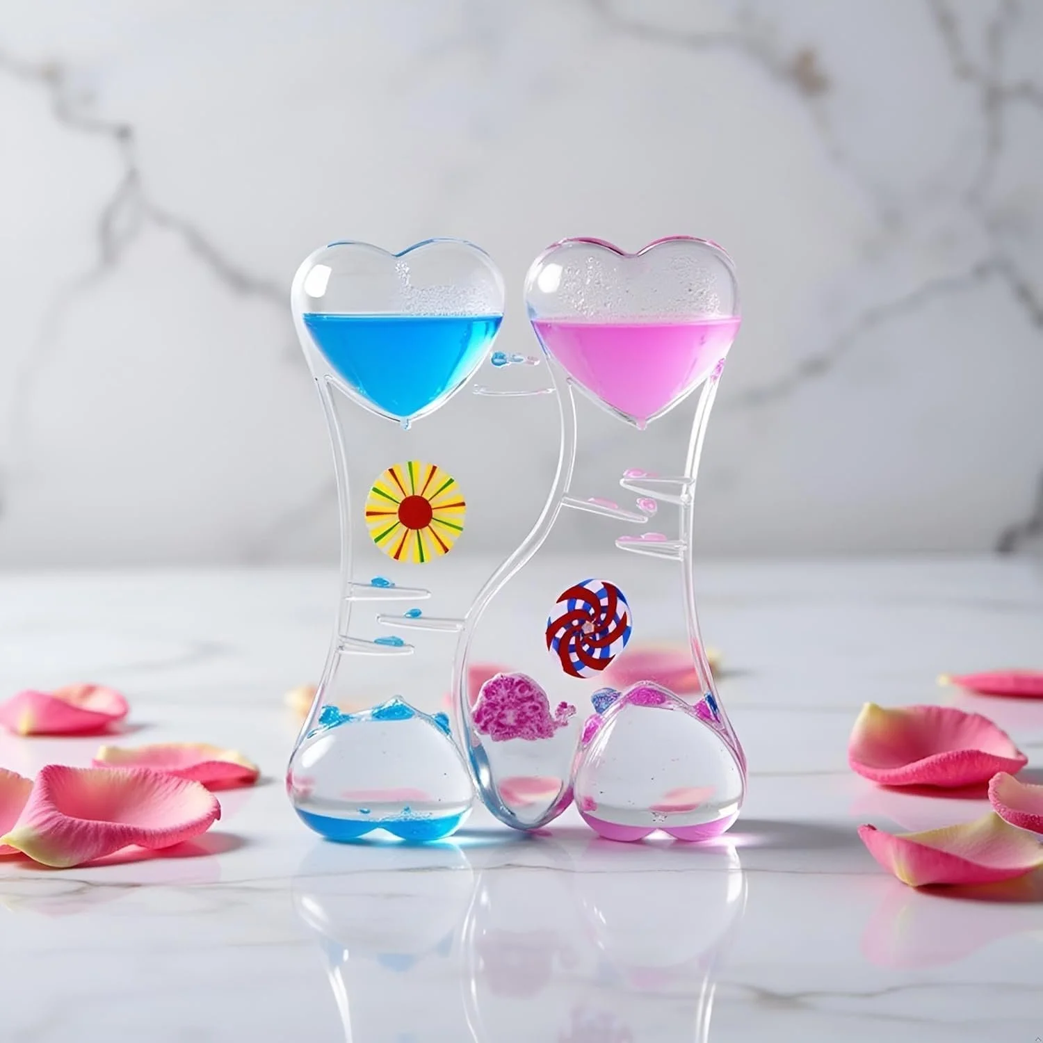 Таймер пісочний годинник рідкий Double Heart Подвійне серце Blue Pink, фото №2 Таймер пісочний годинник рідкий Double Heart Подвійне серце Blue Pink, фото №2