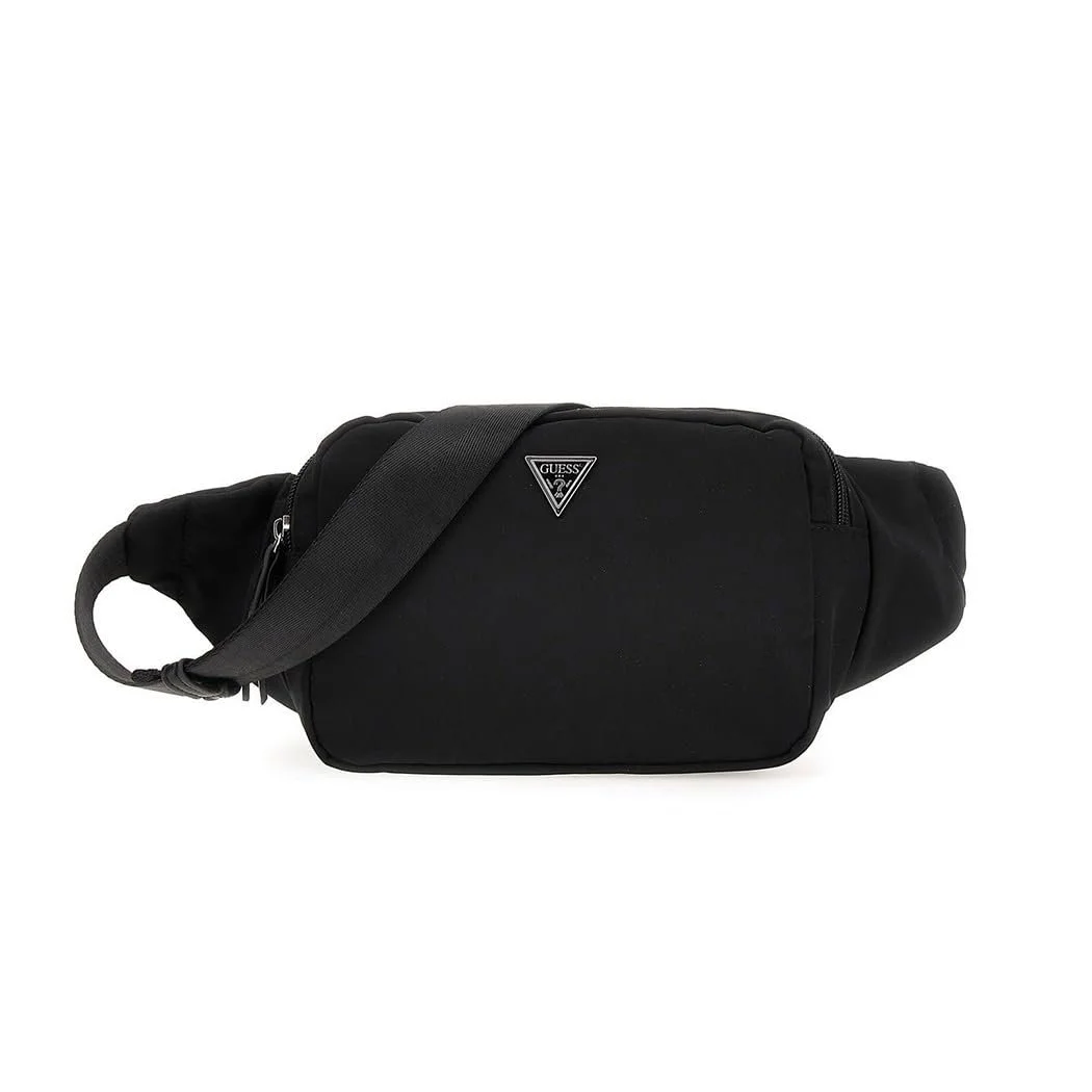 Сумка на пояс GUESS з блискавкою, логотип посередині, регульована, чорна, фото №1
