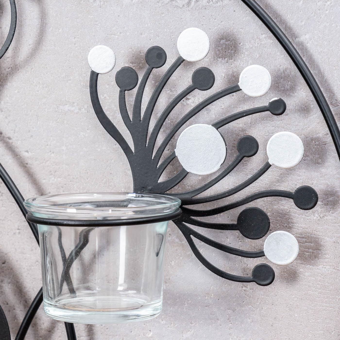 Тримач для свічок настінний металевий чорний срібний 30 см квіти, фото №4