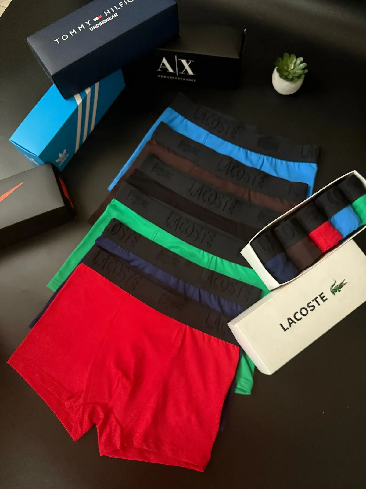 Чоловічі труси боксери комплект Lacoste різнокольорові, фото №2