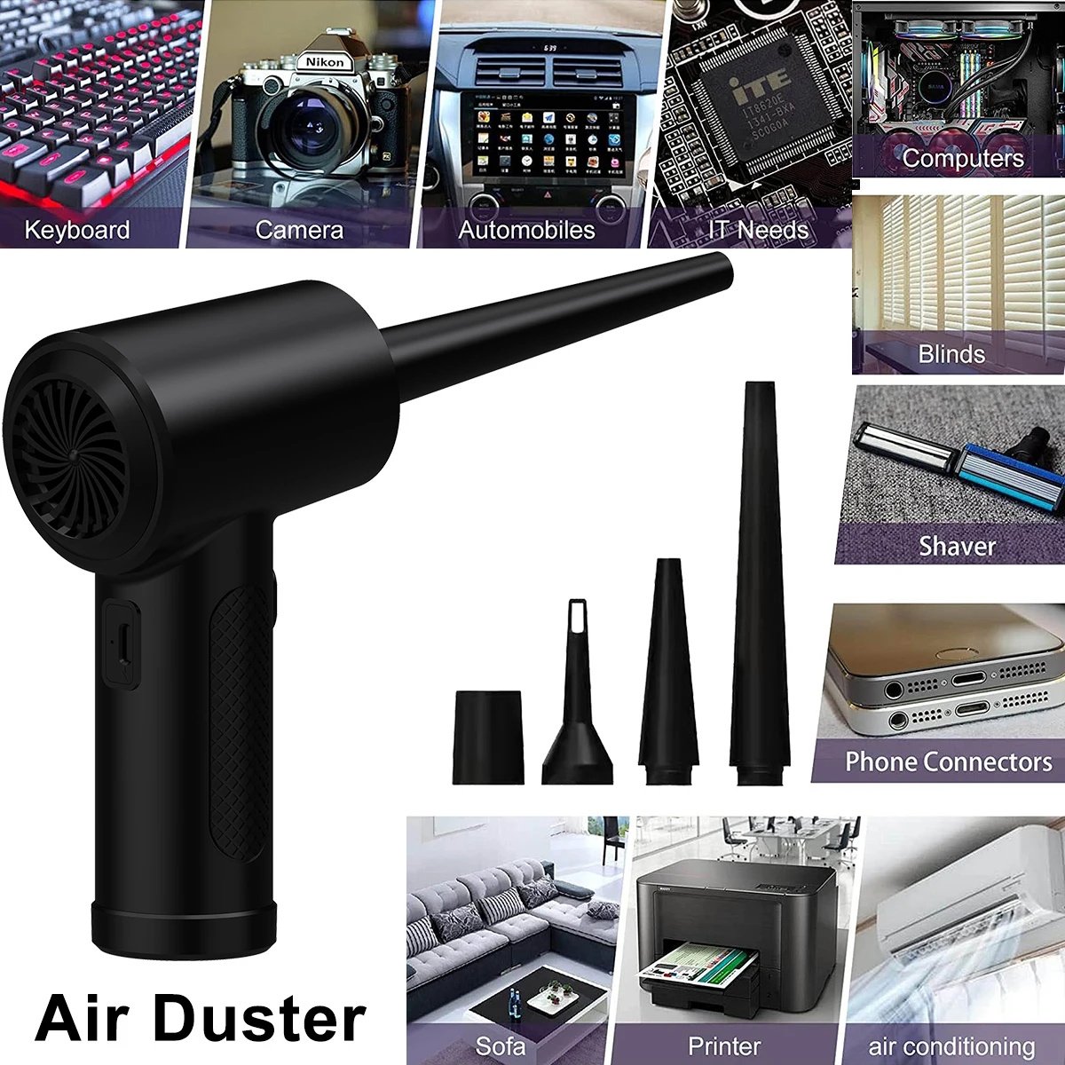 Портативний турбовентилятор Onvian Wireless Air Duster 51000 RPM Black, фото №9