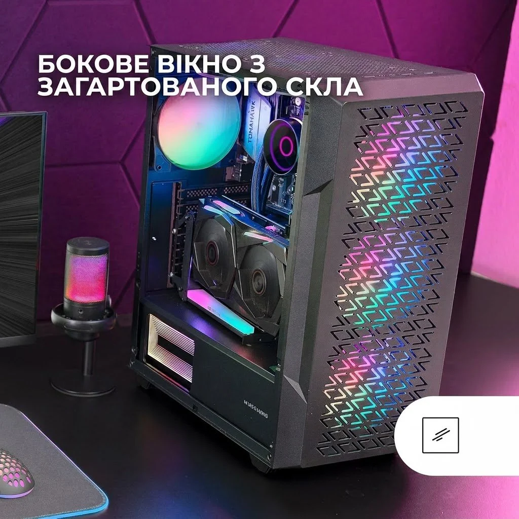 Корпус для ПК Mars Gaming MC-GEO / без БЖ / Чорний, фото №4