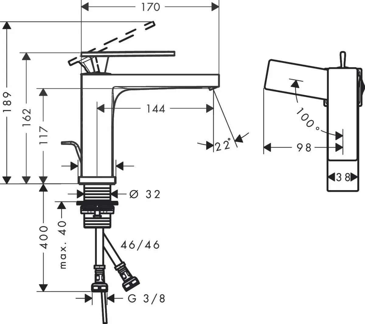 Змішувач hansgrohe Tecturis E CoolStart EcoSmart+ для раковини без зливного гарнітура, бронза 73012140, фото №2