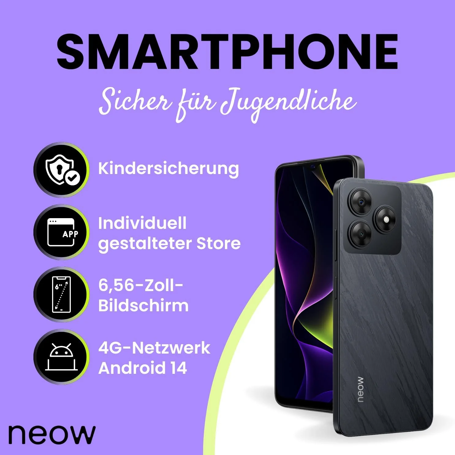 Смартфон Neow Secure Android 14 4G 6.56" HD+ 3GB RAM 5150mAh Black, фото №2
