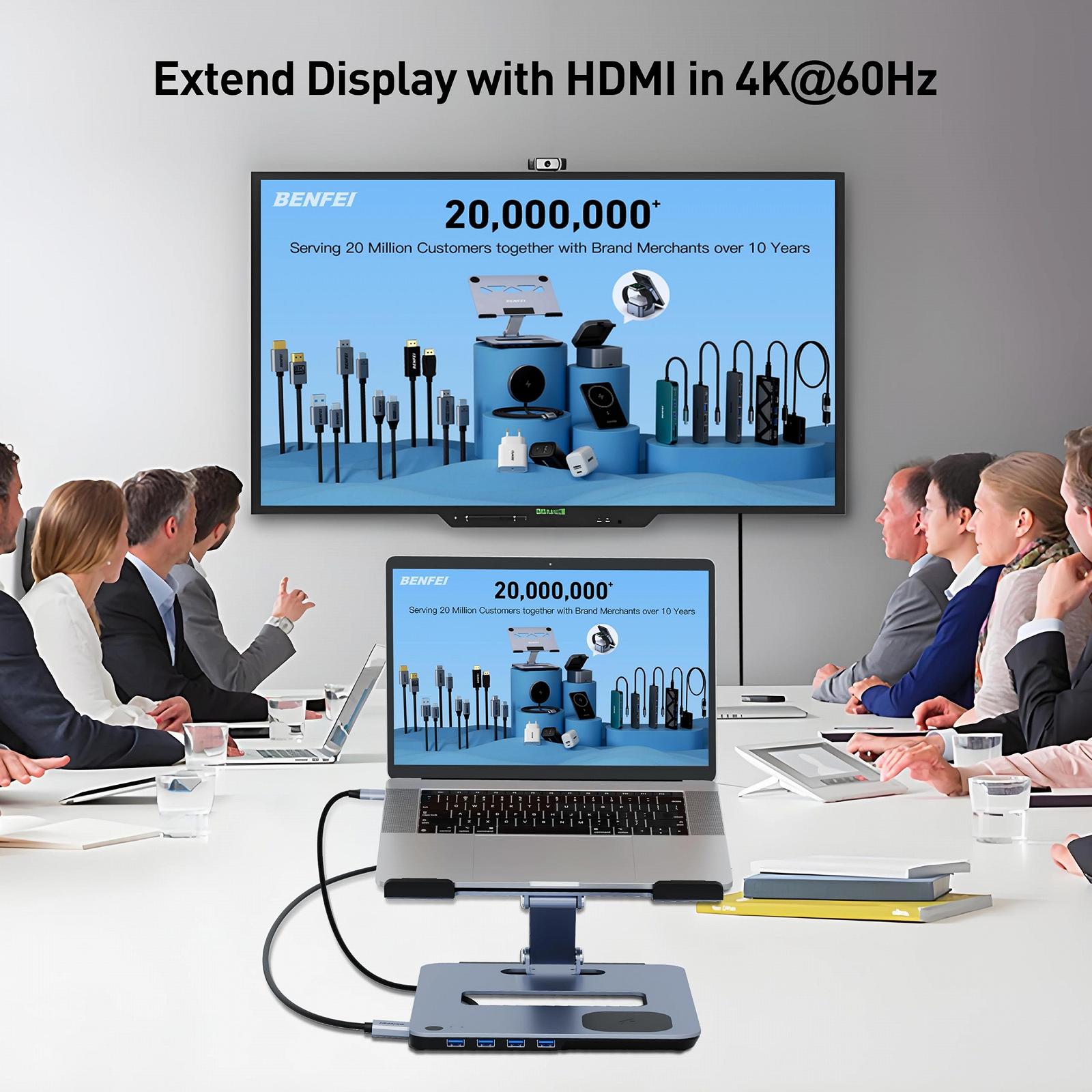 Підставка для ноутбука BENFEI Aluminium з док-станцією USB C 6-в-1, магнітною зарядкою Mag-Safe 15 Вт, магнітним перемикачем USB 3.0 KVM, HDMI 4K при 60 Гц, 4 x USB 3.0, 100 Вт PD для MacBook Pro/Air, iPad Pro, XPS Thinkpad, фото №4