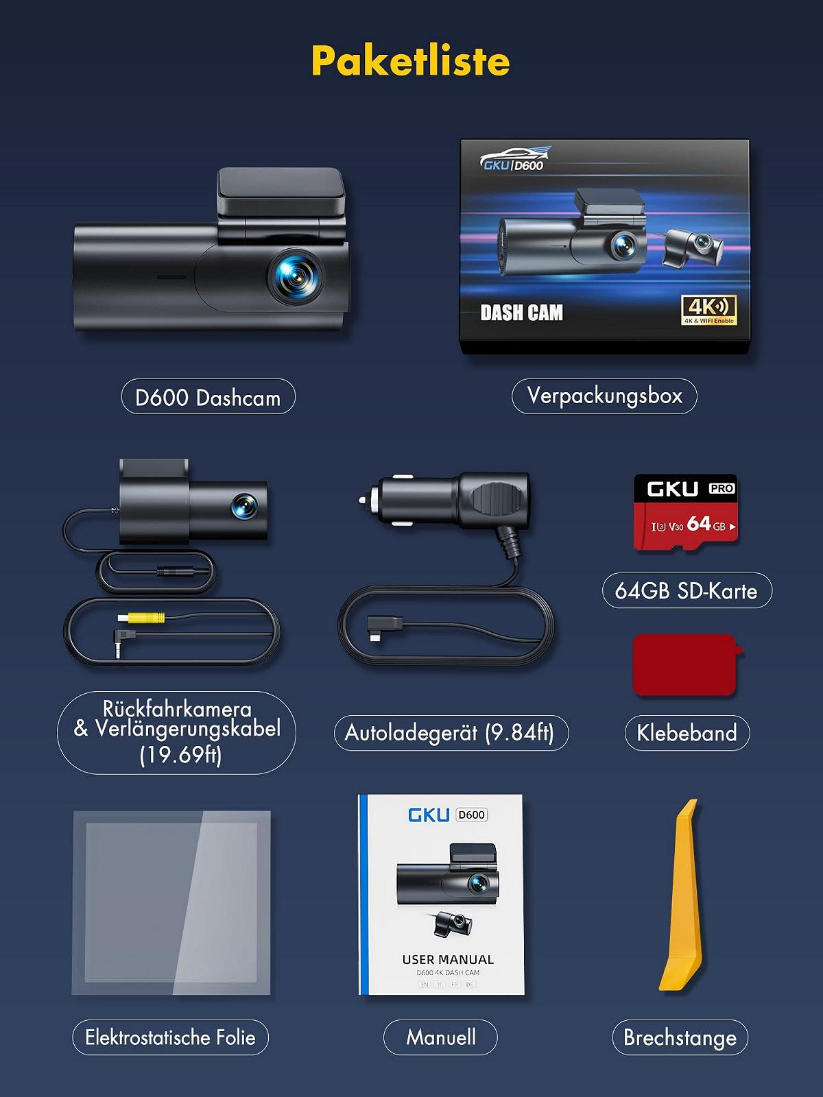 Відеореєстратор GKU 4K Dash Cam Car Front Rear, 5GHz WiFi GPS, Dual Dash Cam, 1.5 Inch IPS Mini Car Camera з картою SD 64GB, Parking Monitoring, Super Night Vision, WDR, 170 Wide Angle, G-Sensor, App Control, Max, фото №8