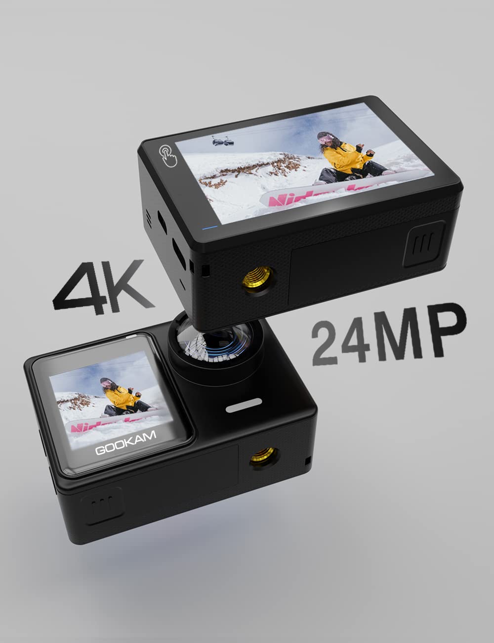 Камера GOOKAM GO9 4K 60fps 24MP WiFi Экшн-камера с двойным экраном сенсорный 40M подводная камера Ледовые спортивные камеры 2.4G Пульт дистанционного управления Шлемная камера 170° Широкий угол с 2 х 1350 мАч аккумуляторами, фото №3