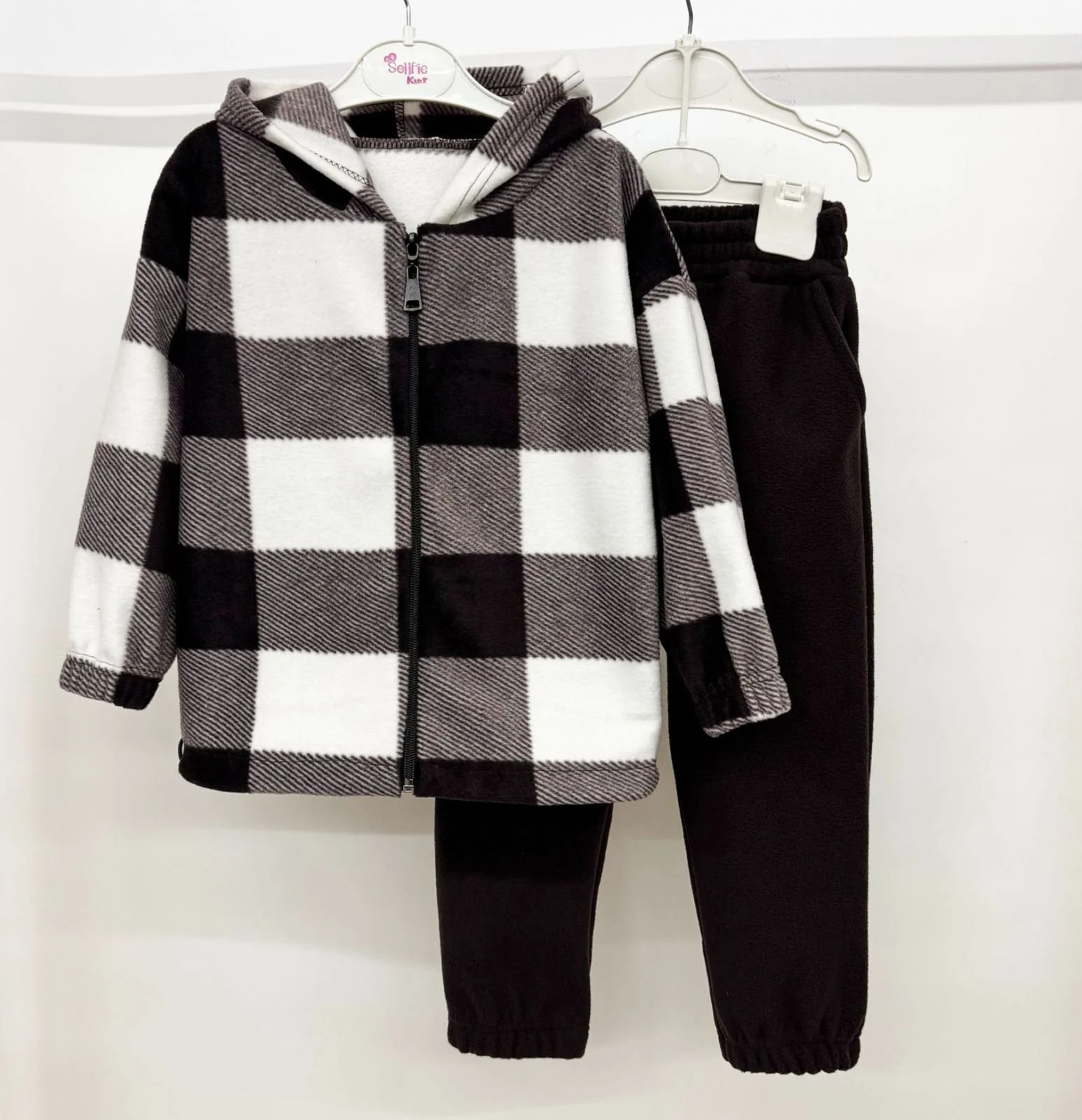 Теплий костюм клітинка фліс дитячий від 98 до 158 см флісовий костюм у клітинку для хлопчиків та дівчат, фото №7