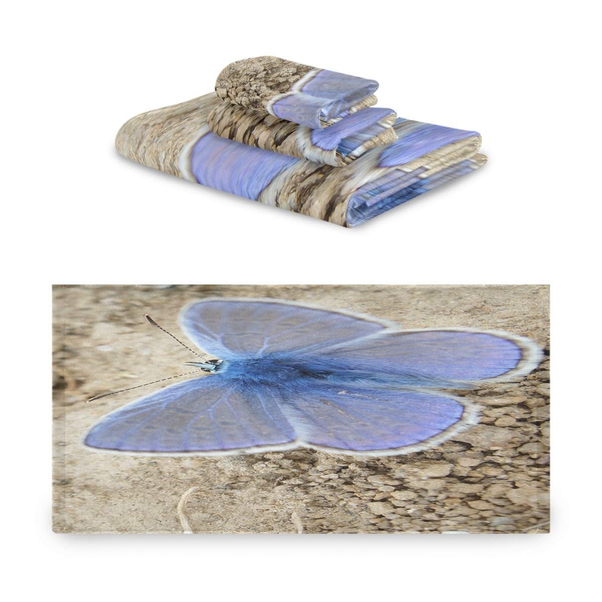 Набір рушників Blauer Schmetterling Kunst 100% бавовна (1 банний рушник, 1 рушник для рук, 1 серветка) синій, фото №1
