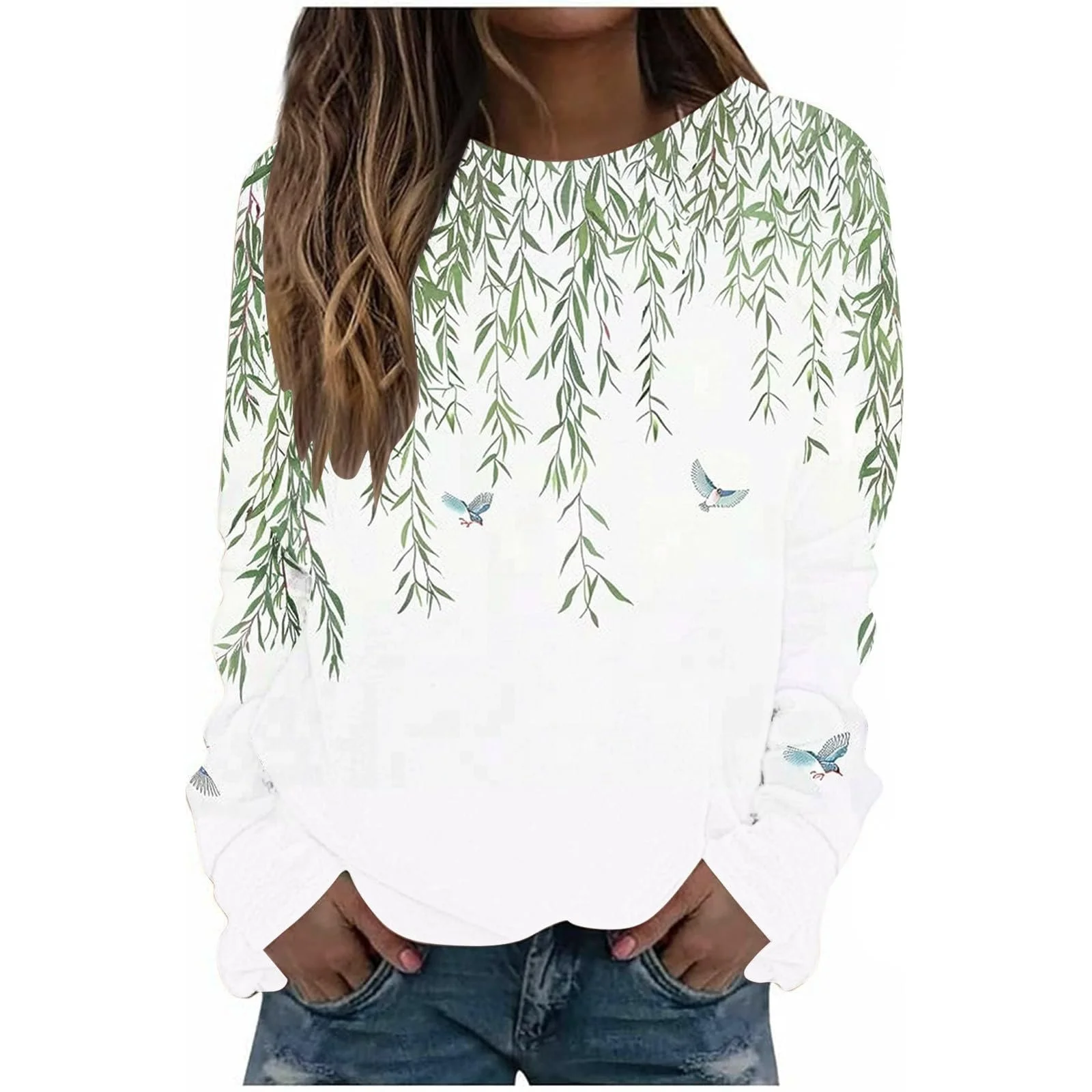 Жeнский Пуловер Komiseup Однотонный Свитшот Oversize Круглый вырез Длинный рукав Свободный Спортивный Свитшот для девушек-подростков без капюшона 19, фото №1