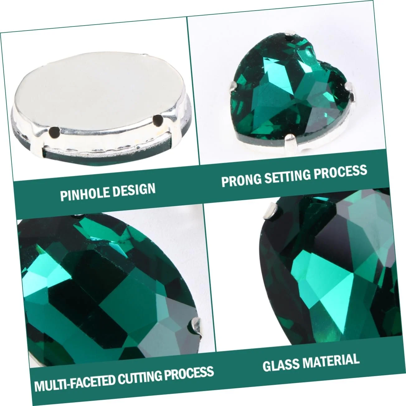 Стрази для пришивання SEWACC Краплеподібної форми з срібною металевою основою, 150 шт, темно-зелений, фото №3