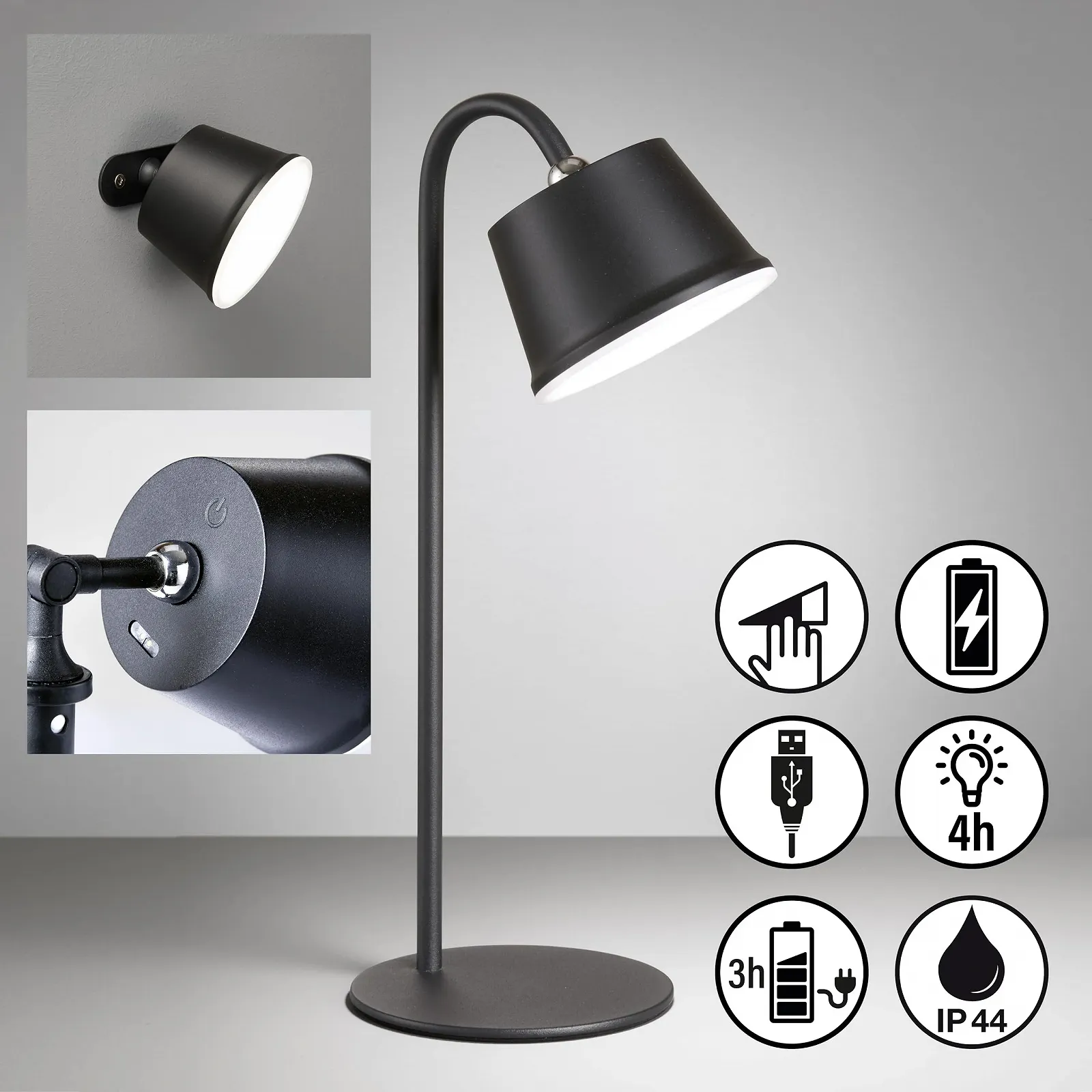 Лампа VOET бездротовий акумуляторний вуличний настільний/настінний/стельовий чорний пісок димований набір, фото №2