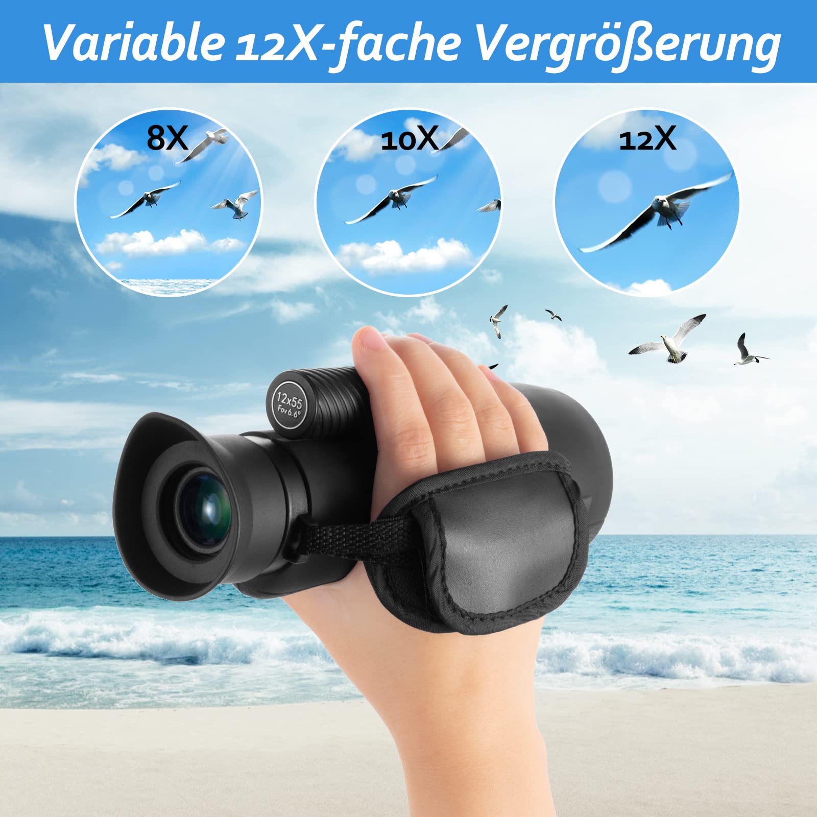 Монокуляр Binoculars 12x55 HD FMC Green Film та BAK-4 Prisms для дорослих Чорний, фото №5