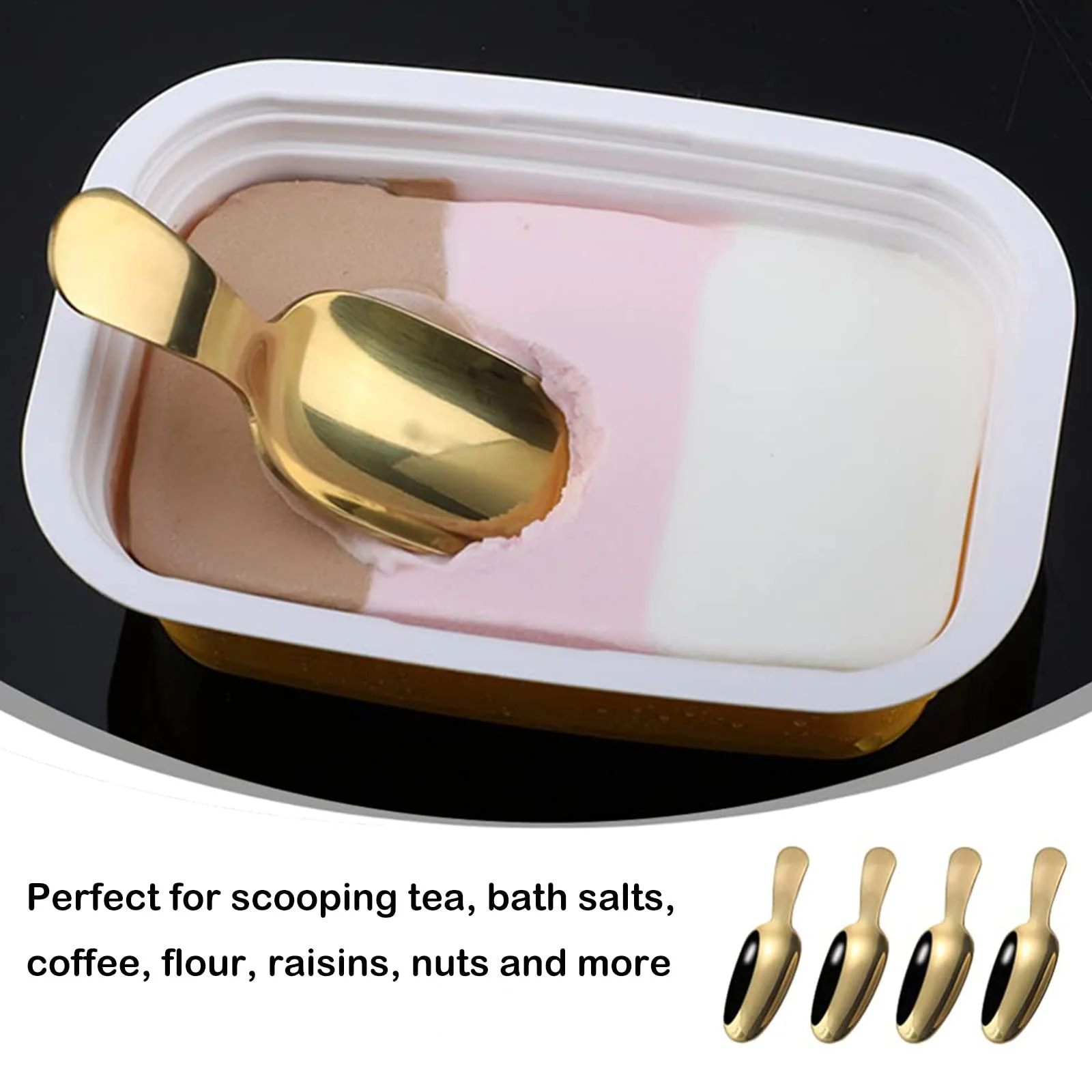 Набор из 4 золотых ложек из нержавеющей стали, мини-ложки для десерта, чайная ложка, кофейная ложка, золотая ложка для мороженого, мини-ложка для специй, кофейная лопатка для соли, сахара, специй, рождественские детские столовые приборы, фото №5
