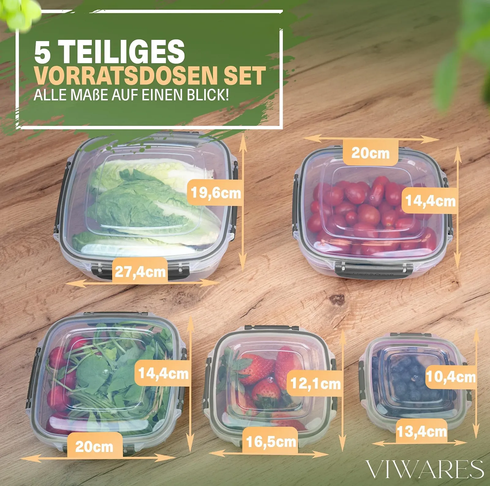 Контейнеры для хранения продуктов набор 5 шт. с крышками прозрачные, фото №2
