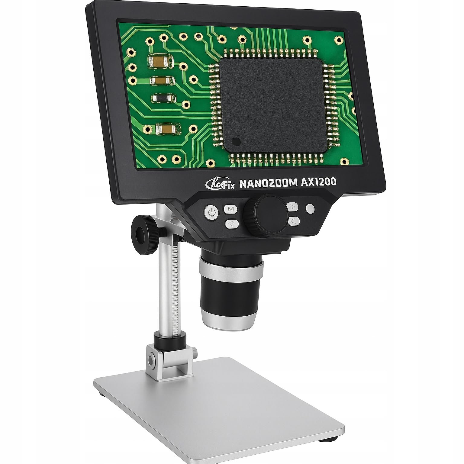 Цифровой микроскоп Rosfix NanoZoom AX1200 с 7-дюймовым ЖК-экраном, 12 МП, 1080p Full HD, 1200x увеличение, LED, USB, microSD, алюминиевый штатив, фото №1