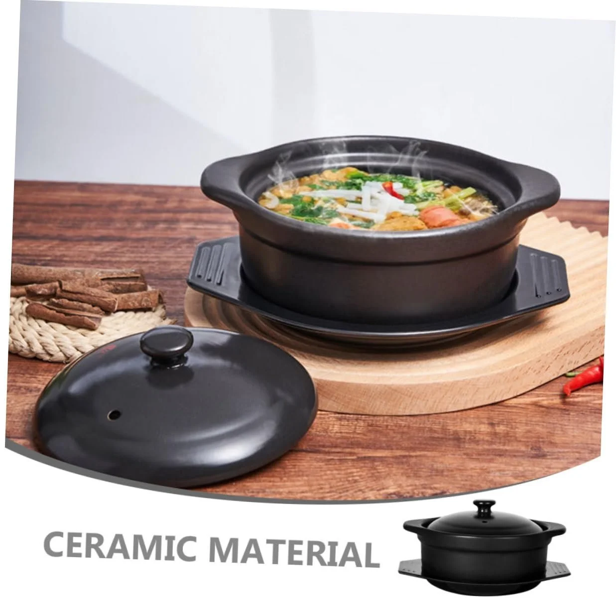 Кастрюля керамическая с крышкой и двойными ручками термостойкая с антипригарным покрытием, фото №8