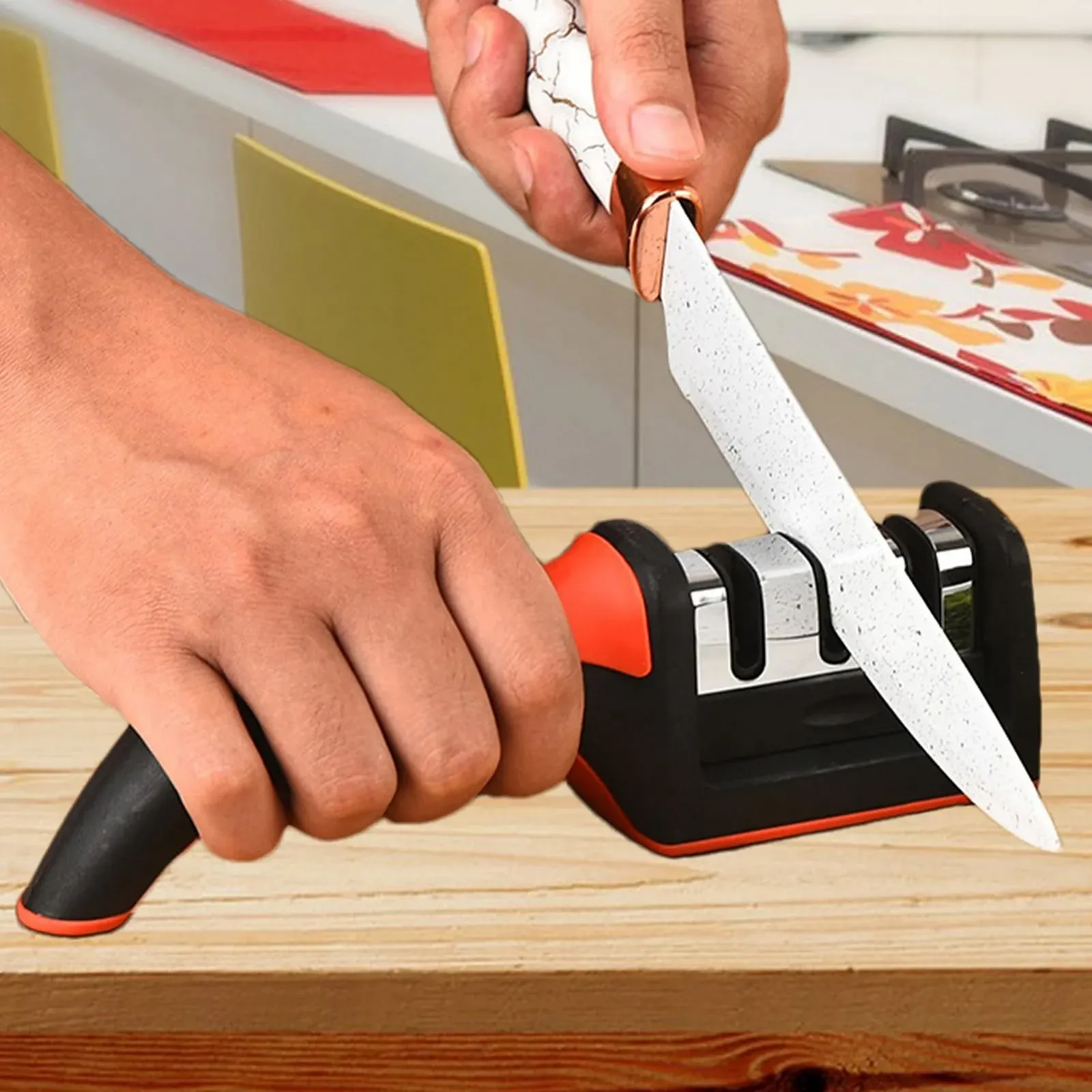 Точилка для ножів Kitchen Sharpener професійна багатоступенева ергономічна антиковзна, фото №6