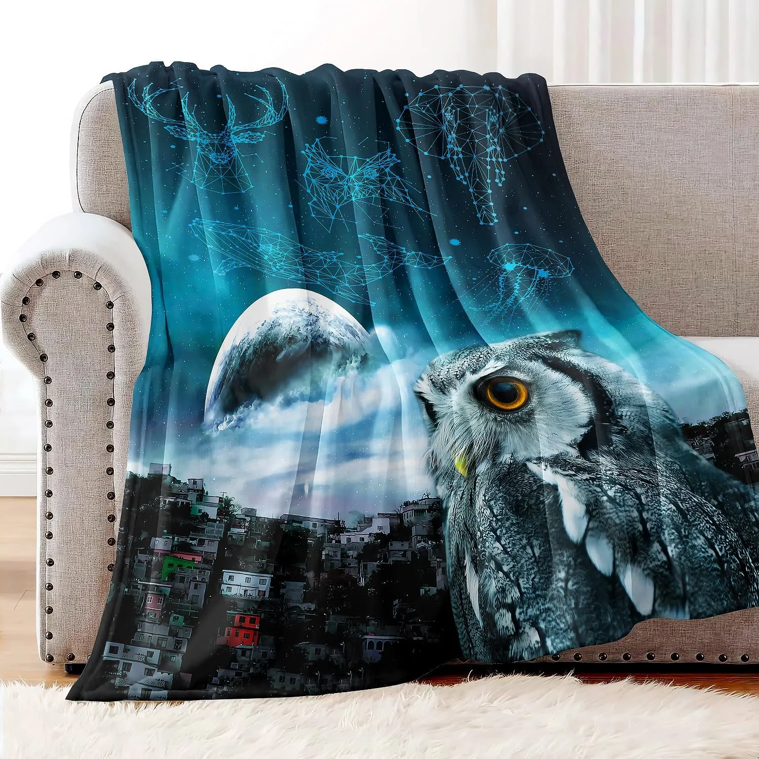 Одеяло YISUMEI Пушистое Мягкое Флисовое Одеяло для Дивана Кровати Сова 135 x 200 см, фото №3