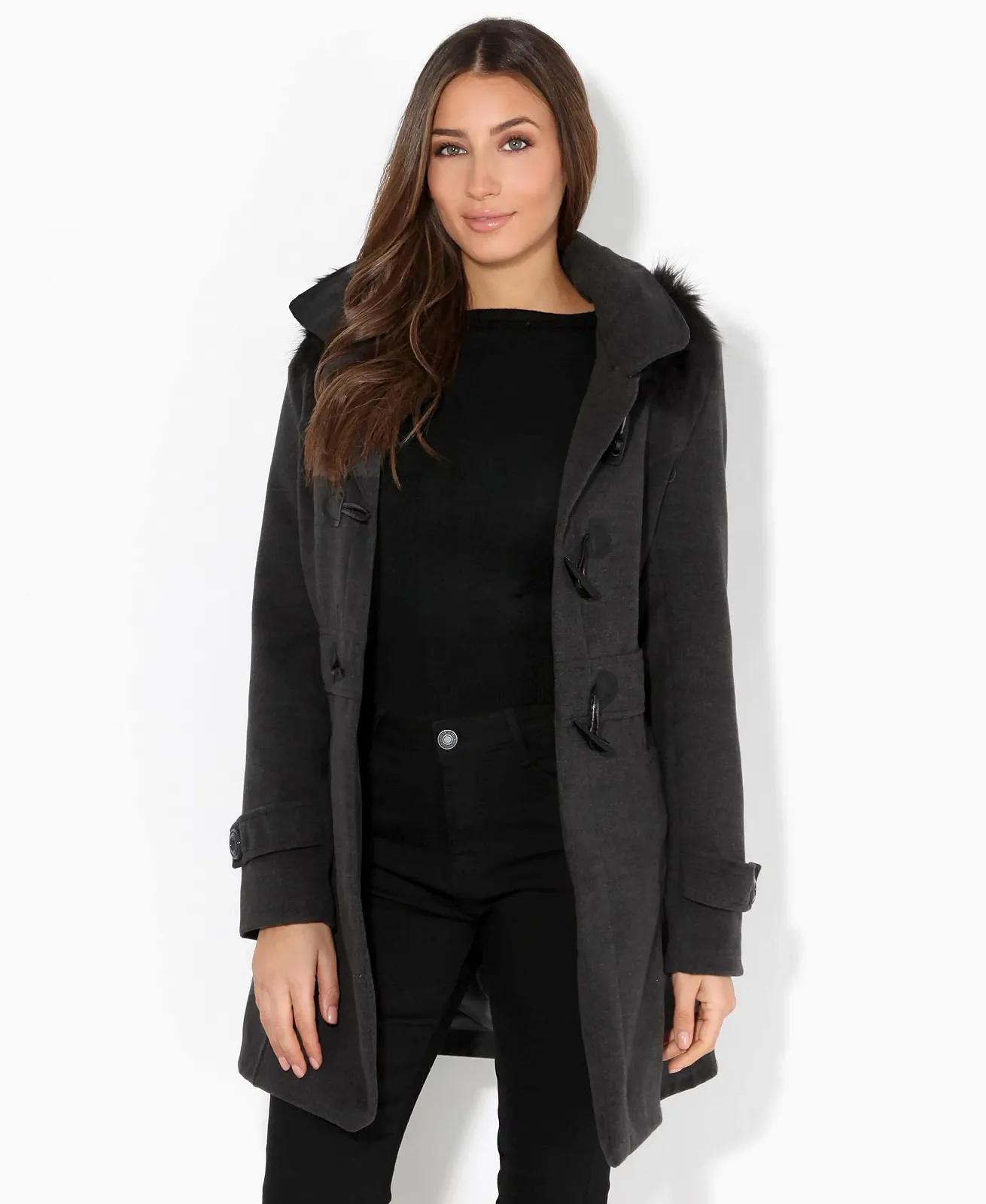 Пальто Krisp Вовна з коміром-стійкою, капюшоном, поясом та ґудзиками, фото №2