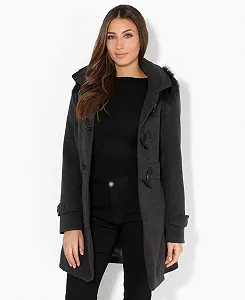 Пальто Krisp Вовна з коміром-стійкою, капюшоном, поясом та ґудзиками synthetic.ua - Фото 1