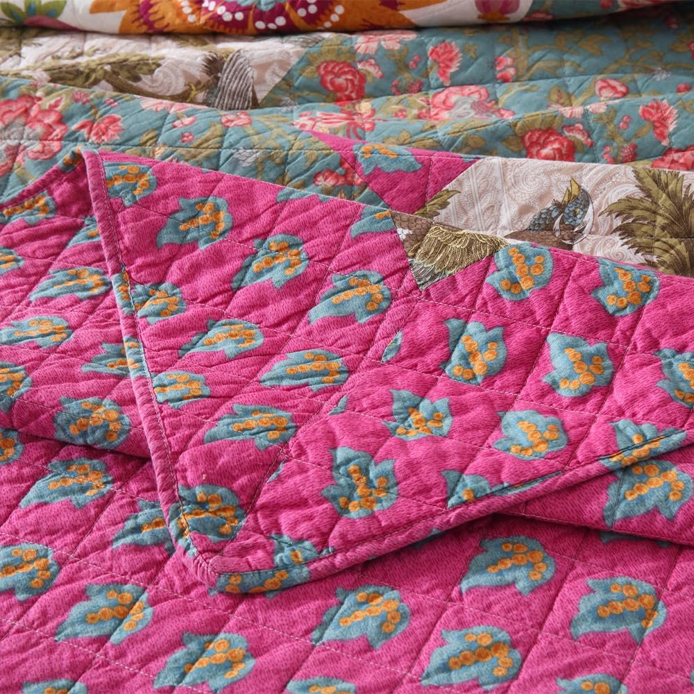 Покривало VISIMISI, набір бавовняна Покривало з 2 наволочками, клаптиковий стиль з квітковим візерунком, фото №8