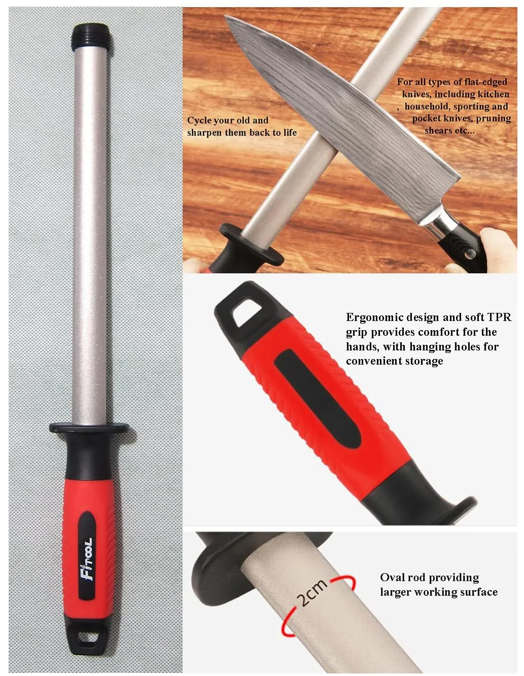 Мусат алмазний 10-дюймовий професійний для заточування кухонних ножів та секаторів, фото №2