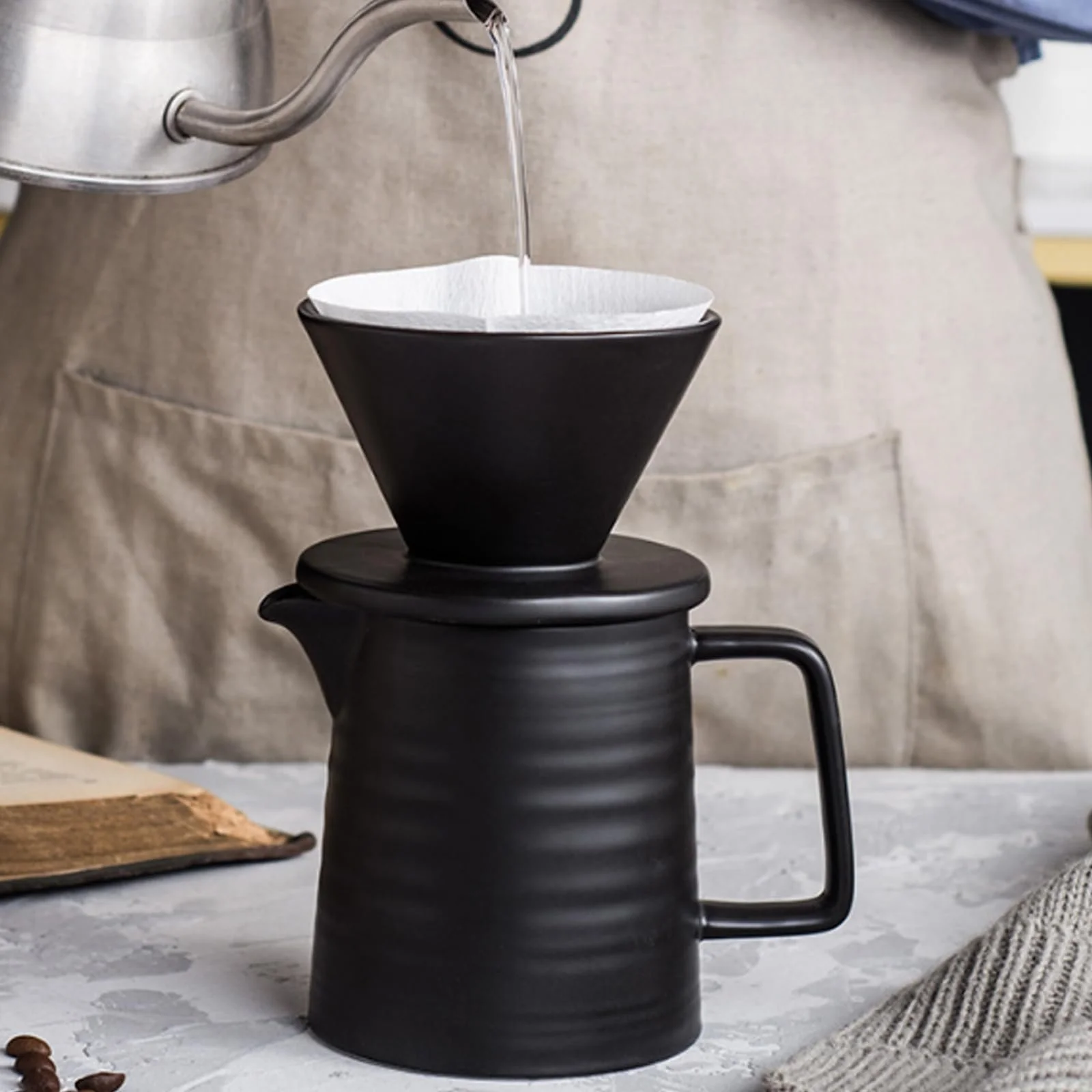Набір для приготування кави Pour Over, керамічний фільтр 450 мл з чашкою та 100 паперових фільтрів, фото №6