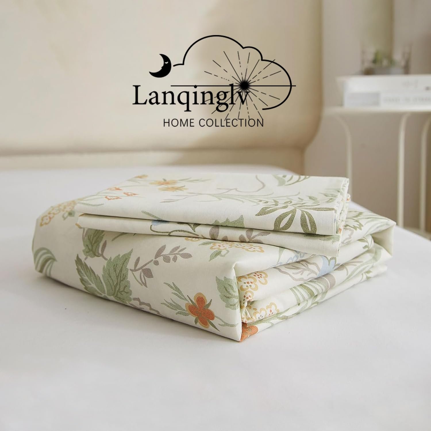 Комплект Постільної Білизни Lanqinglv 135 x 200 см, 4 од., Зелений/Білий, Листя, Квітковий Візерунок, Двосторонній, Рослинний Візерунок, Різнокольоровий, Мікрофібра, 2 Підковдри з Блискавкою, 2 Наволочки, 80 x 80 см, фото №6